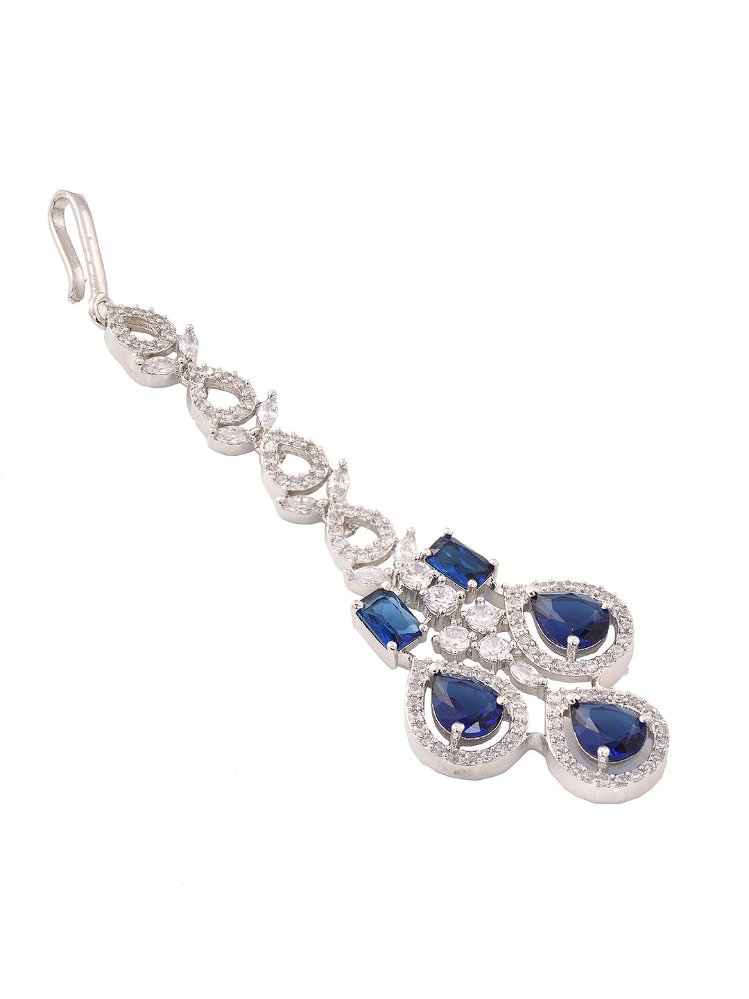 Silver plated Blue AD Studded statement Necklace Jewellery Set Mangtika, zaveri pearls, sale price rs, sale price, sale gold plated, sale gold, sale, rubans, ring, regular price, priyassi jew