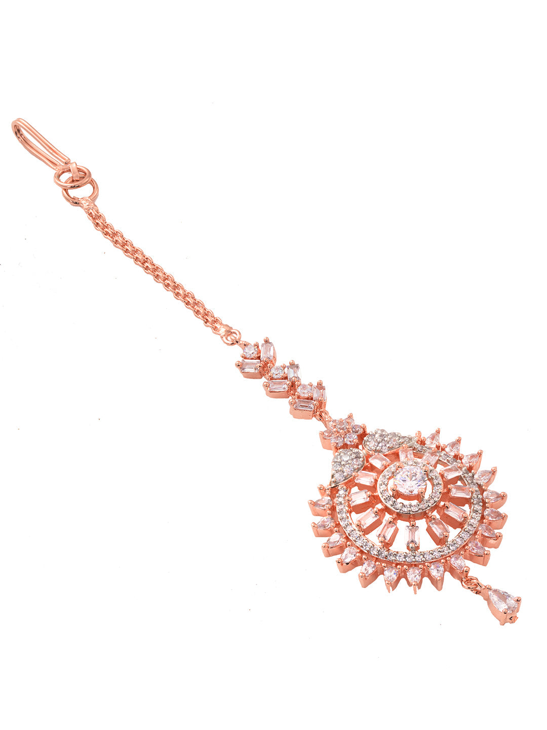 Rose Gold Plated CZ Studded Handcrafted Solar Maangtika, zaveri pearls, sale price rs, sale price, sale gold plated, sale gold, sale, rubans, ring, regular price, priyassi jewellery, kushal's
