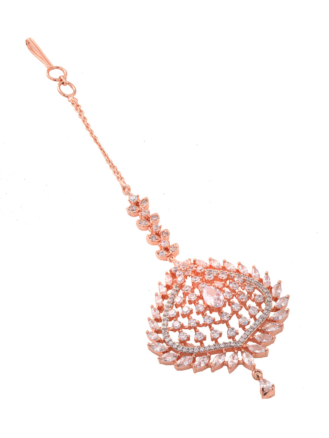 Rose Gold Toned AD Studded Handcrafted Statement Bridal Maangtika, zaveri pearls, sale price rs, sale price, sale gold plated, sale gold, sale, rubans, ring, regular price, priyassi jewellery