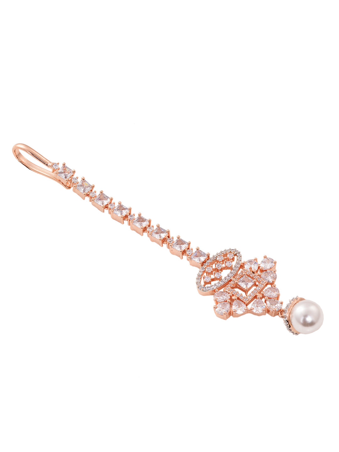 Rose Gold Toned White AD Studded & Pearl Beaded Choker Jewellery Set Mangtika, zaveri pearls, sale price rs, sale price, sale gold plated, sale gold, sale, rubans, ring, regular price, priyas
