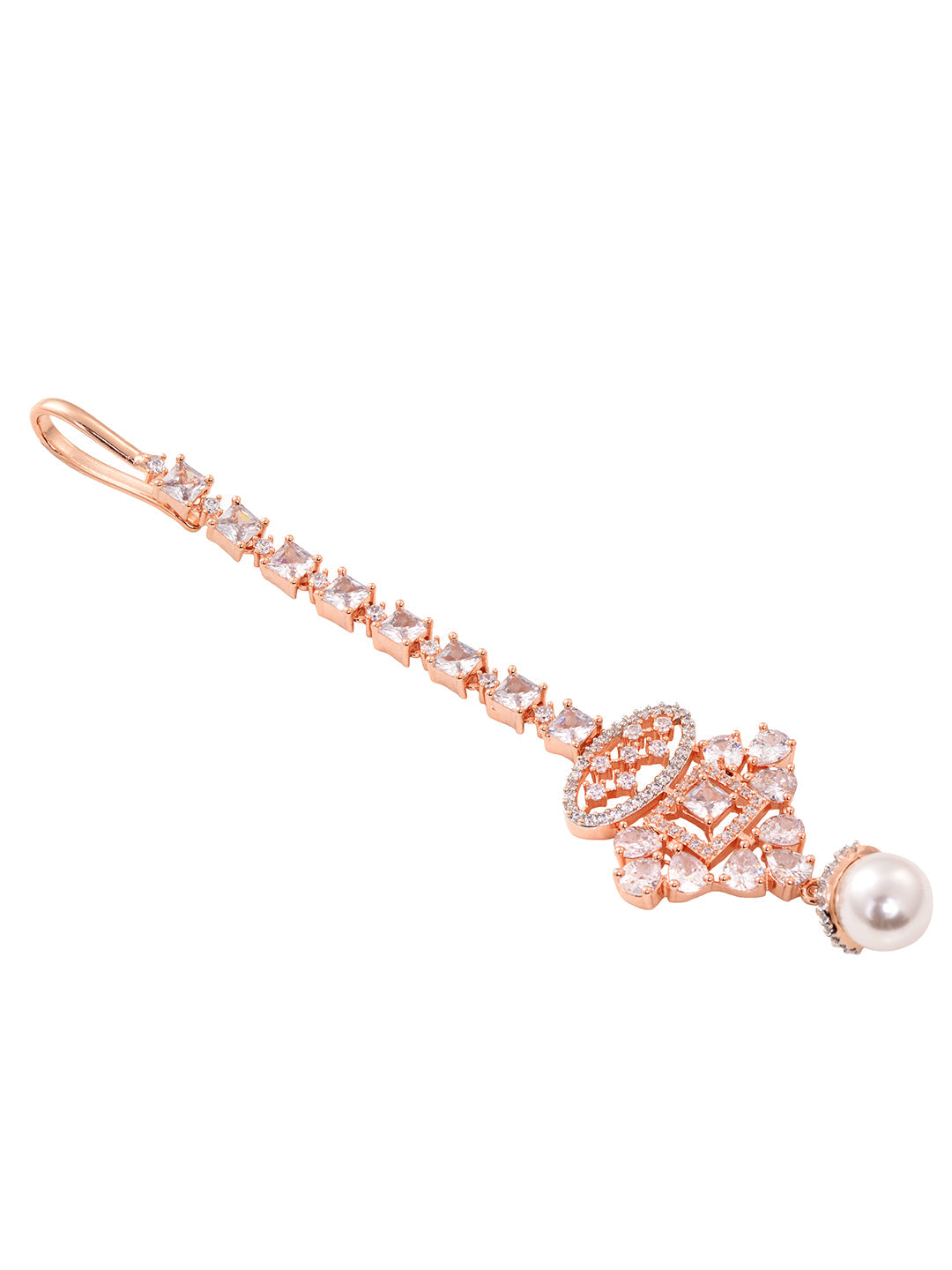 Rose Gold Toned White AD Studded & Pearl Beaded Choker Jewellery Set Mangtika, zaveri pearls, sale price rs, sale price, sale gold plated, sale gold, sale, rubans, ring, regular price, priyas