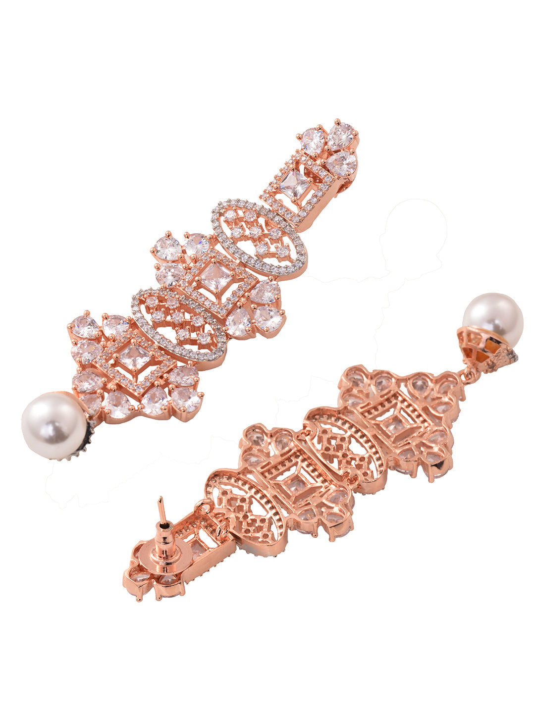 Rose Gold Toned White AD Studded & Pearl Beaded Choker Jewellery Set Mangtika, zaveri pearls, sale price rs, sale price, sale gold plated, sale gold, sale, rubans, ring, regular price, priyas