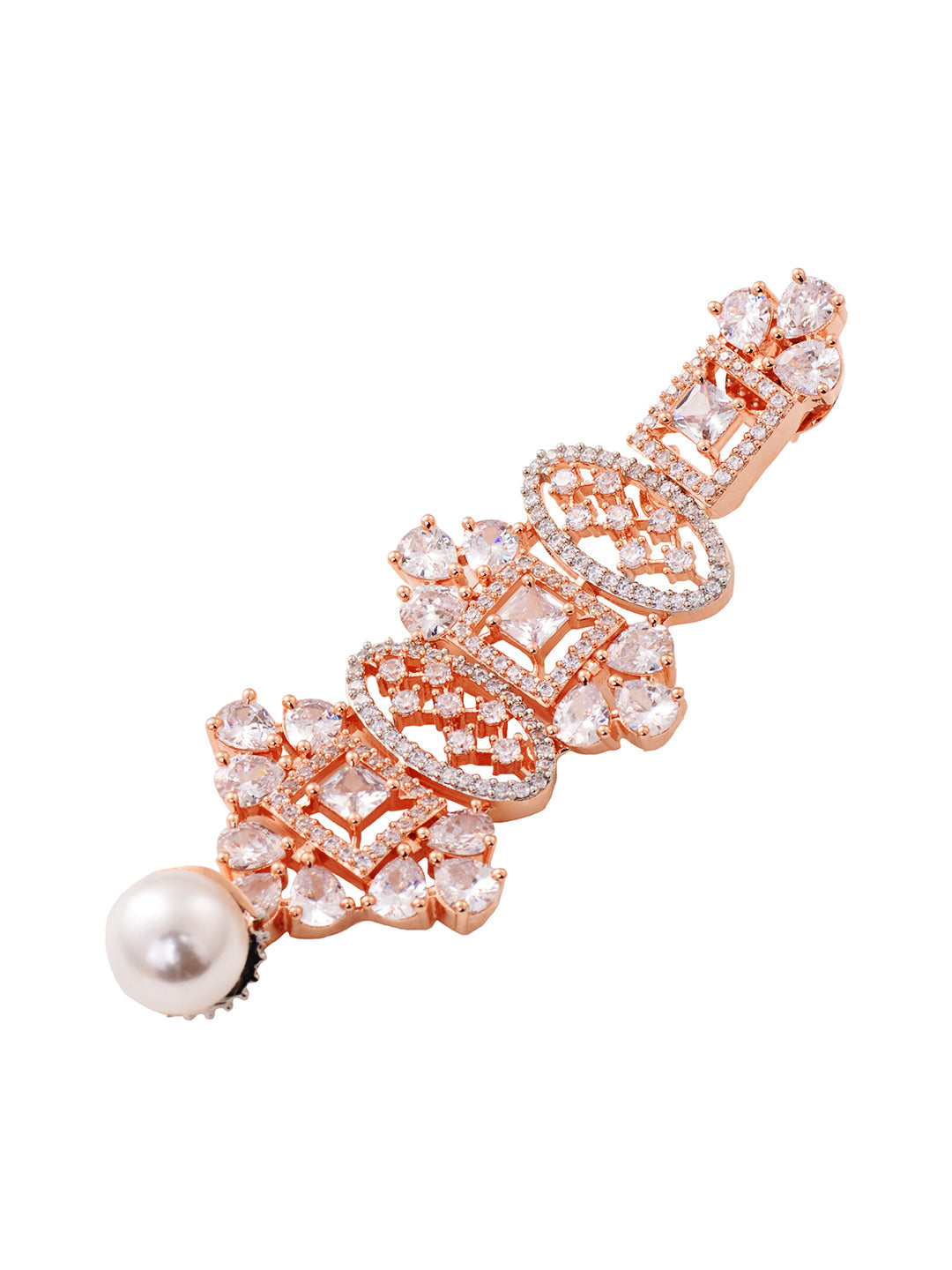 Rose Gold Toned White AD Studded & Pearl Beaded Choker Jewellery Set Mangtika, zaveri pearls, sale price rs, sale price, sale gold plated, sale gold, sale, rubans, ring, regular price, priyas