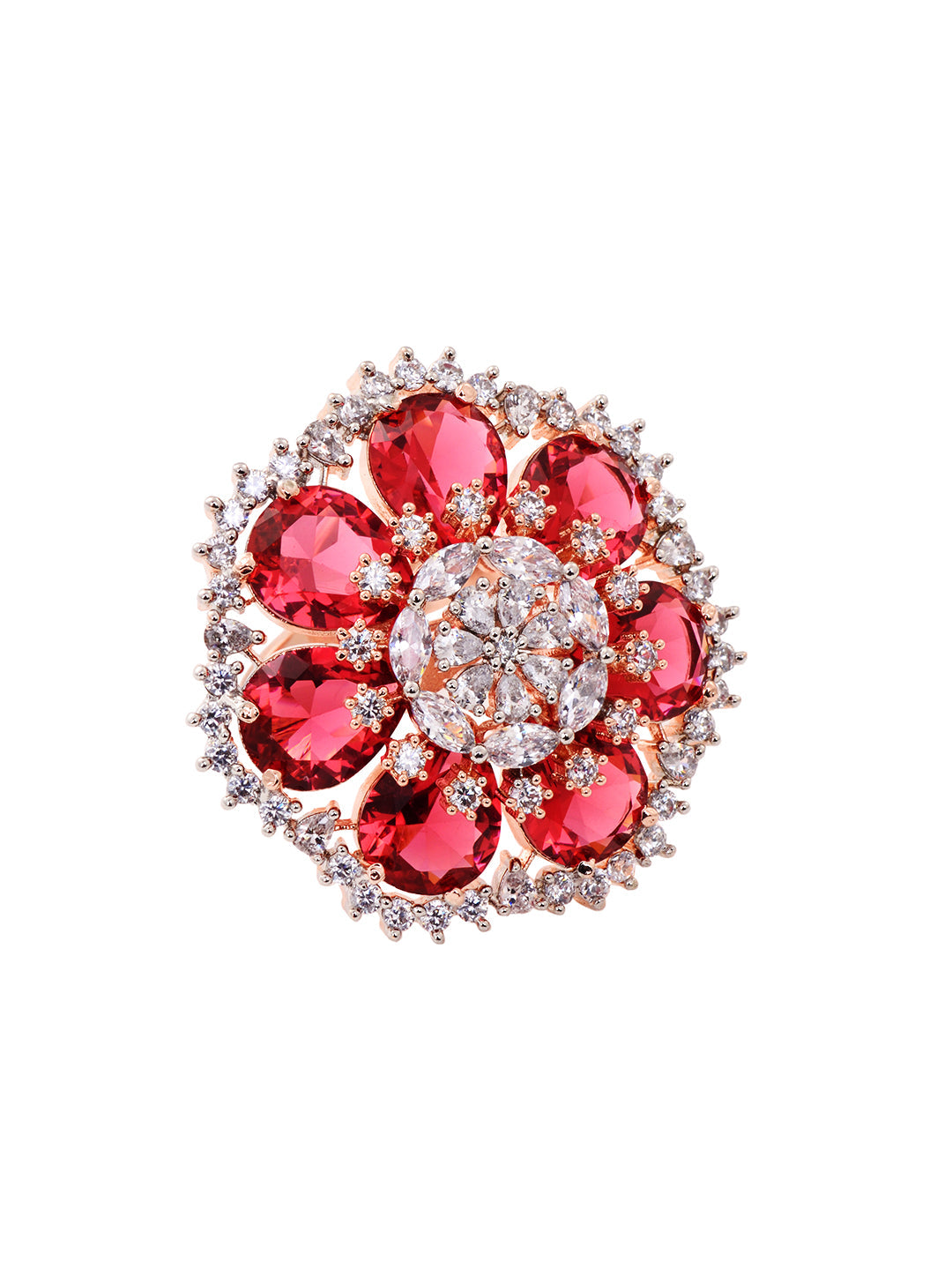 Rose Gold Toned Ruby Studded Cocktail Finger Ring, zaveri pearls, sale price rs, sale price, sale gold plated, sale gold, sale, rubans, ring, regular price, priyassi jewellery, kushal's - Sar