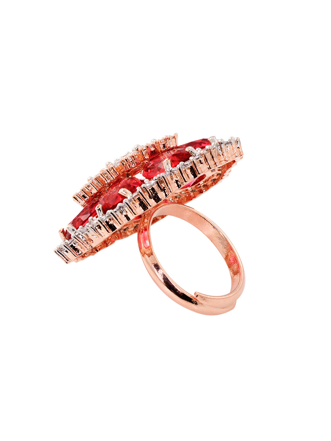 Rose Gold Toned Ruby Studded Cocktail Finger Ring, zaveri pearls, sale price rs, sale price, sale gold plated, sale gold, sale, rubans, ring, regular price, priyassi jewellery, kushal's - Sar