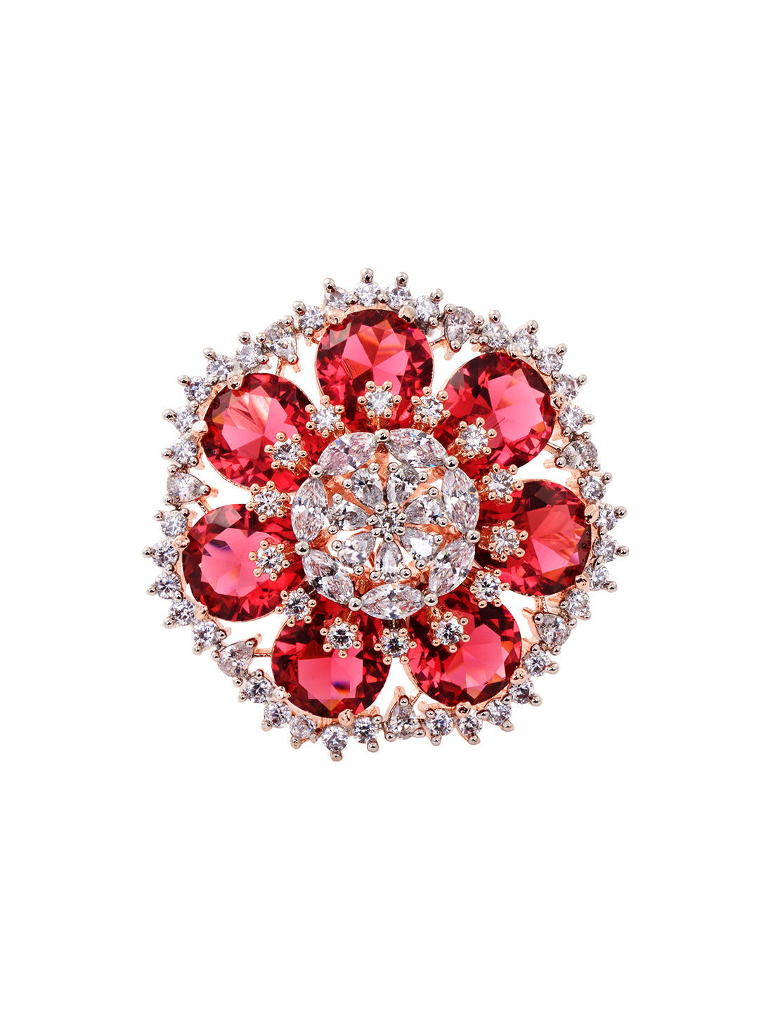 Rose Gold Toned Ruby Studded Cocktail Finger Ring, zaveri pearls, sale price rs, sale price, sale gold plated, sale gold, sale, rubans, ring, regular price, priyassi jewellery, kushal's - Sar