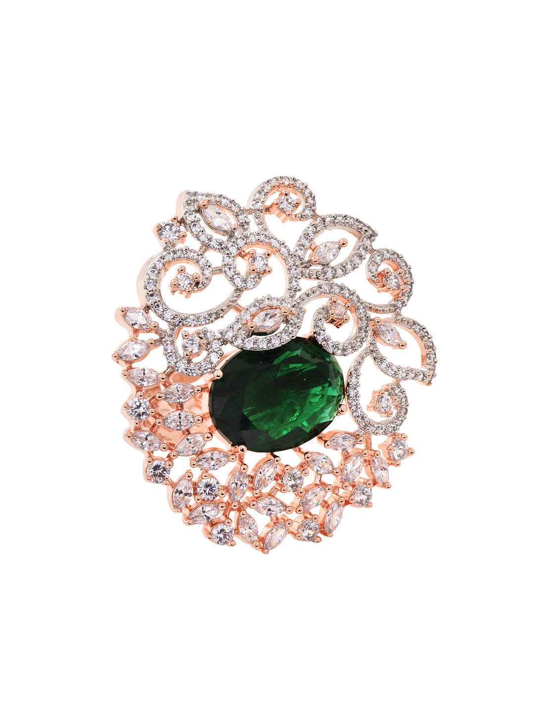 Rose Gold Plated Green AD Encrusted Quirky Floral Finger Ring, zaveri pearls, sale price rs, sale price, sale gold plated, sale gold, sale, rubans, ring, regular price, priyassi jewellery, ku