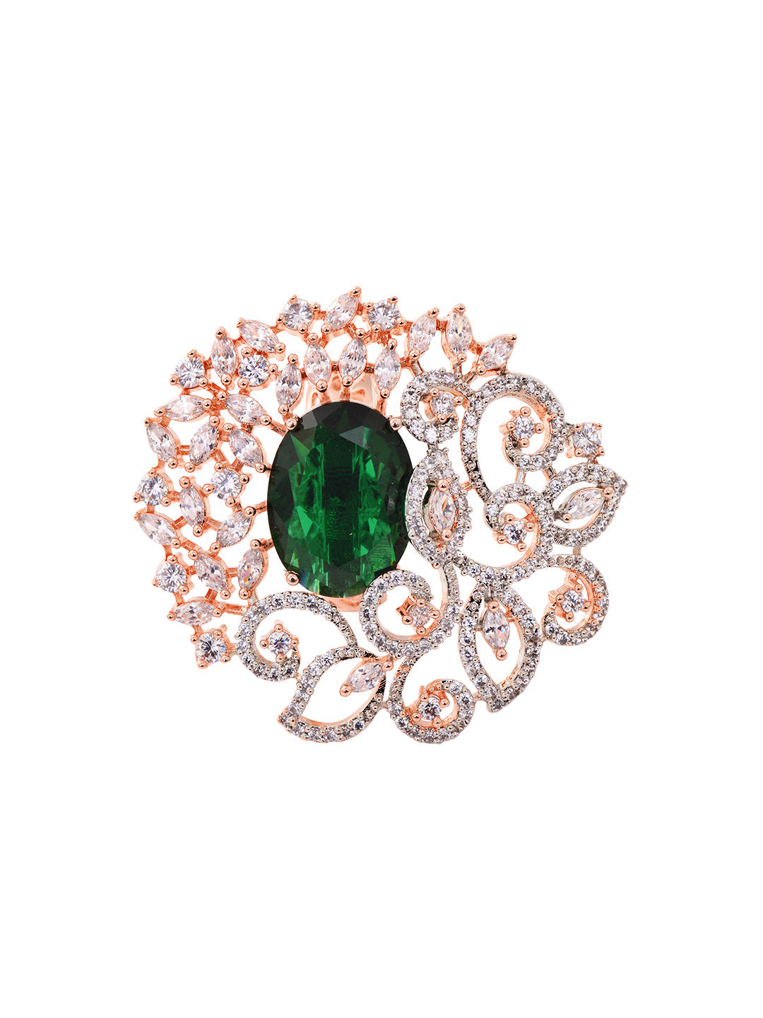 Rose Gold Plated Green AD Encrusted Quirky Floral Finger Ring, zaveri pearls, sale price rs, sale price, sale gold plated, sale gold, sale, rubans, ring, regular price, priyassi jewellery, ku