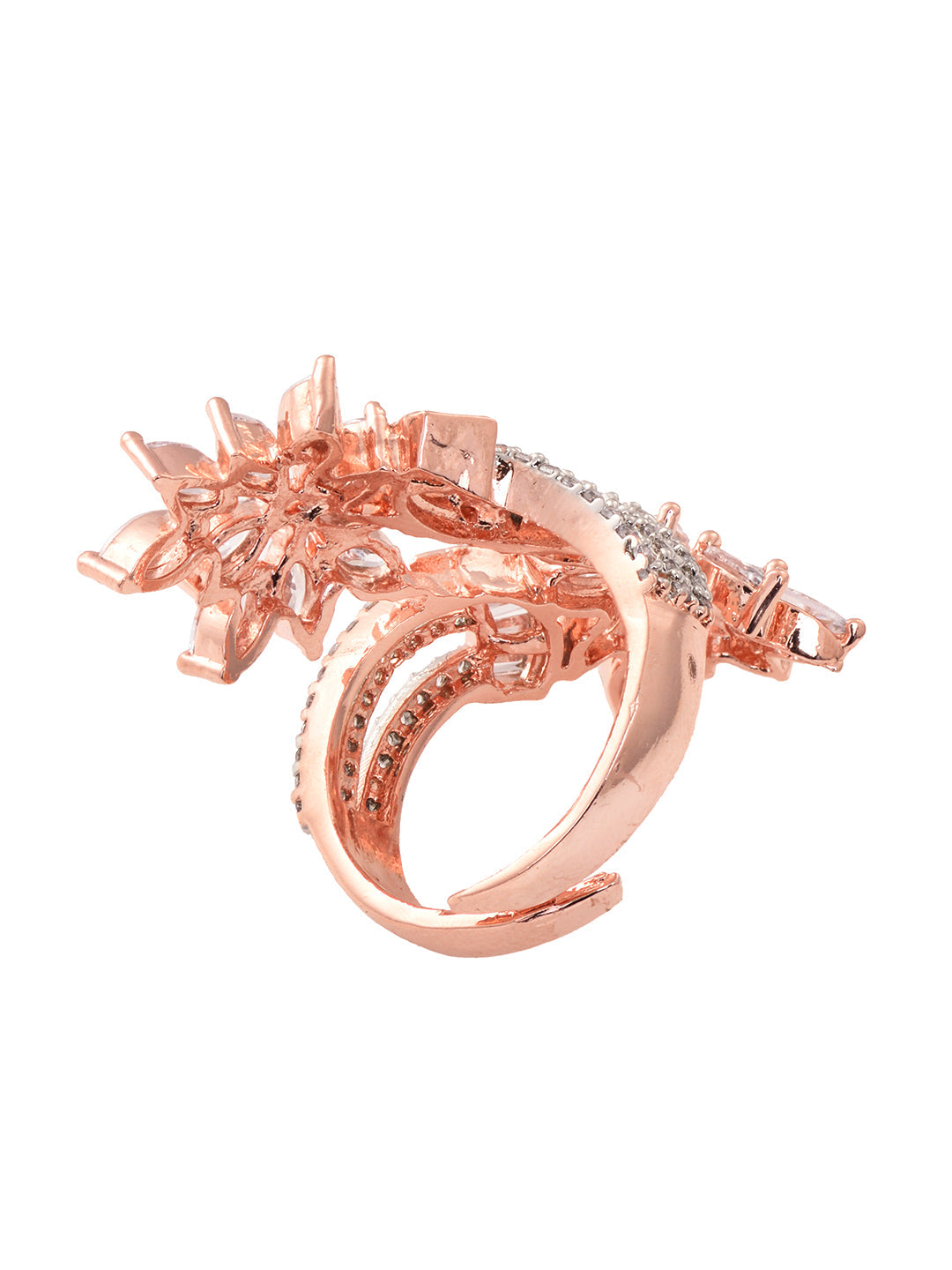 Rose Gold Polished White AD Floral Engagement Ring, zaveri pearls, sale price rs, sale price, sale gold plated, sale gold, sale, rubans, ring, regular price, priyassi jewellery, kushal's - Sa