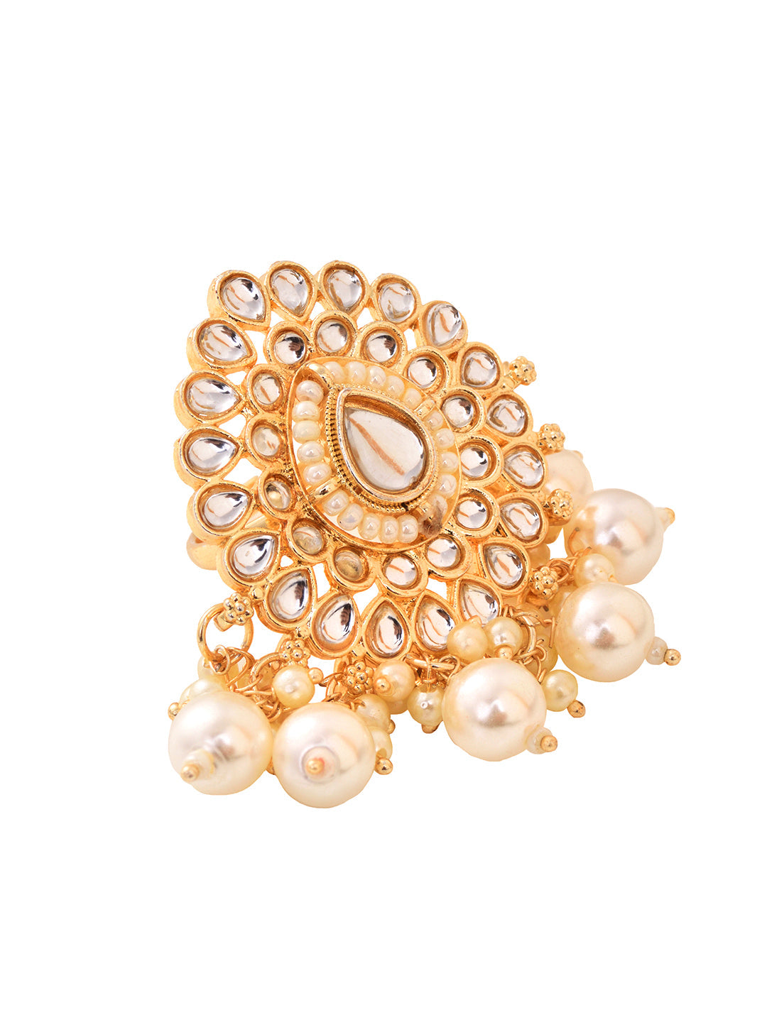 Gold Toned White Kundan Studded & Pearl Beaded Ring, zaveri pearls, sale price rs, sale price, sale gold plated, sale gold, sale, rubans, ring, regular price, priyassi jewellery, kushal's - S