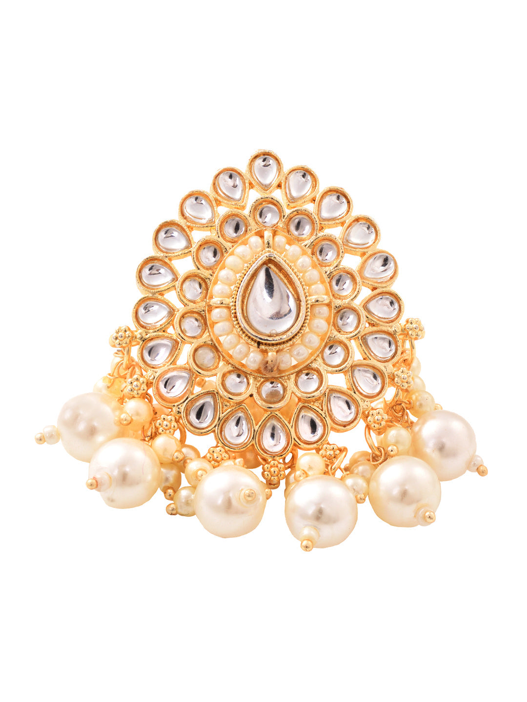Gold Toned White Kundan Studded & Pearl Beaded Ring, zaveri pearls, sale price rs, sale price, sale gold plated, sale gold, sale, rubans, ring, regular price, priyassi jewellery, kushal's - S