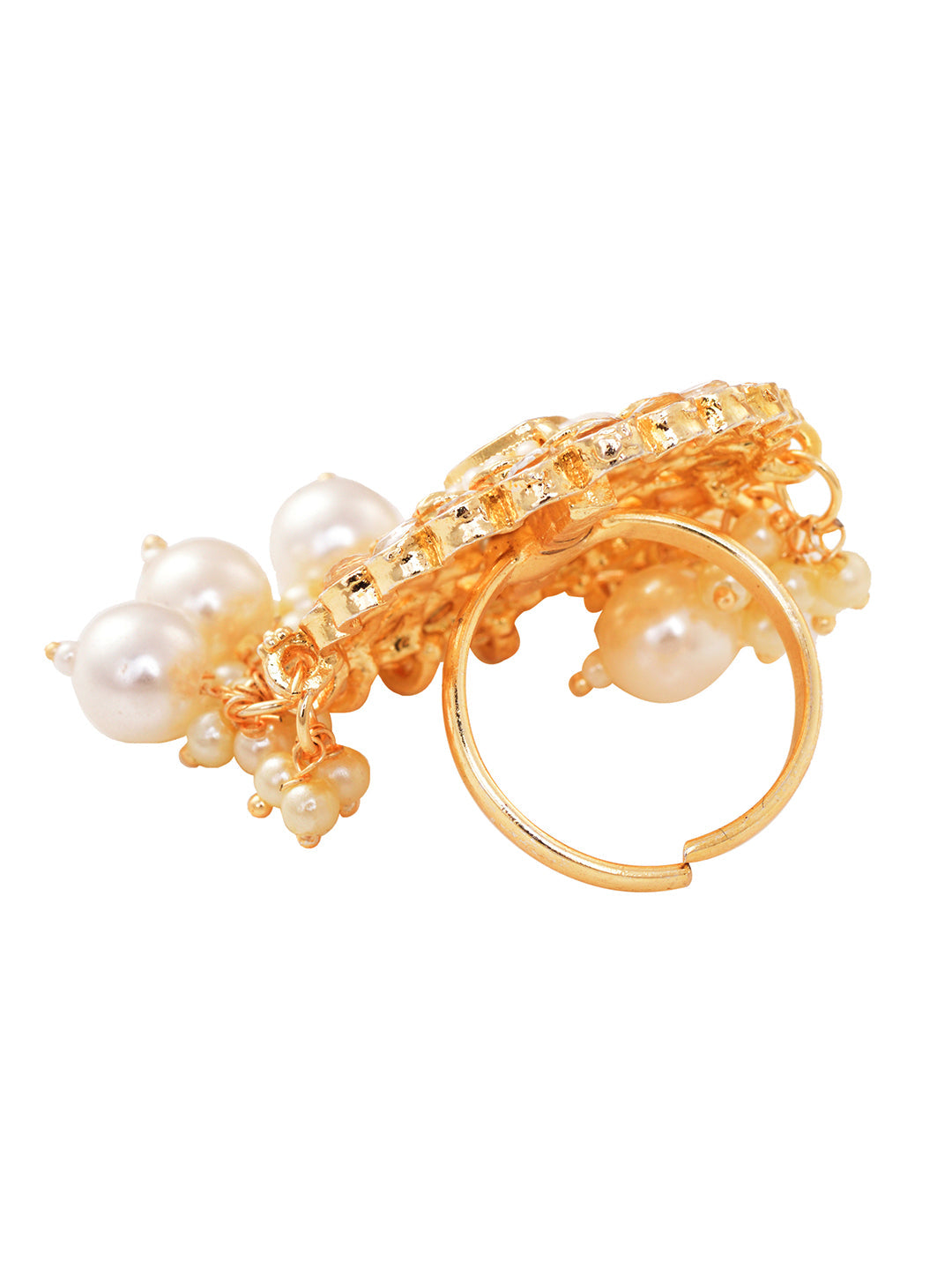 Gold Toned White Kundan Studded & Pearl Beaded Ring, zaveri pearls, sale price rs, sale price, sale gold plated, sale gold, sale, rubans, ring, regular price, priyassi jewellery, kushal's - S