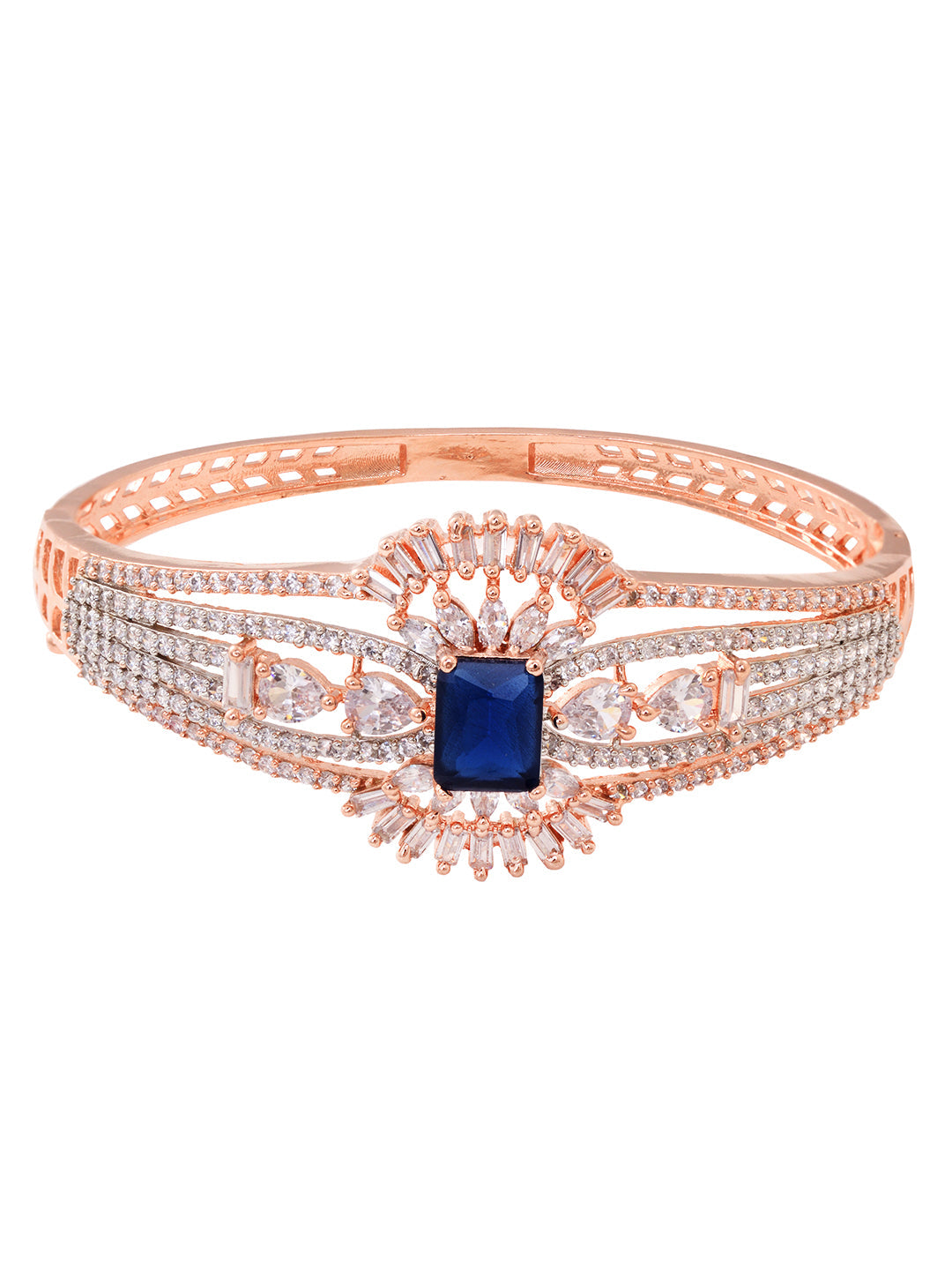Rose Gold Plated Blue AD Handcrafeted Bangle Style Bracelet, zaveri pearls, sale price rs, sale price, sale gold plated, sale gold, sale, rubans, ring, regular price, priyassi jewellery, kush