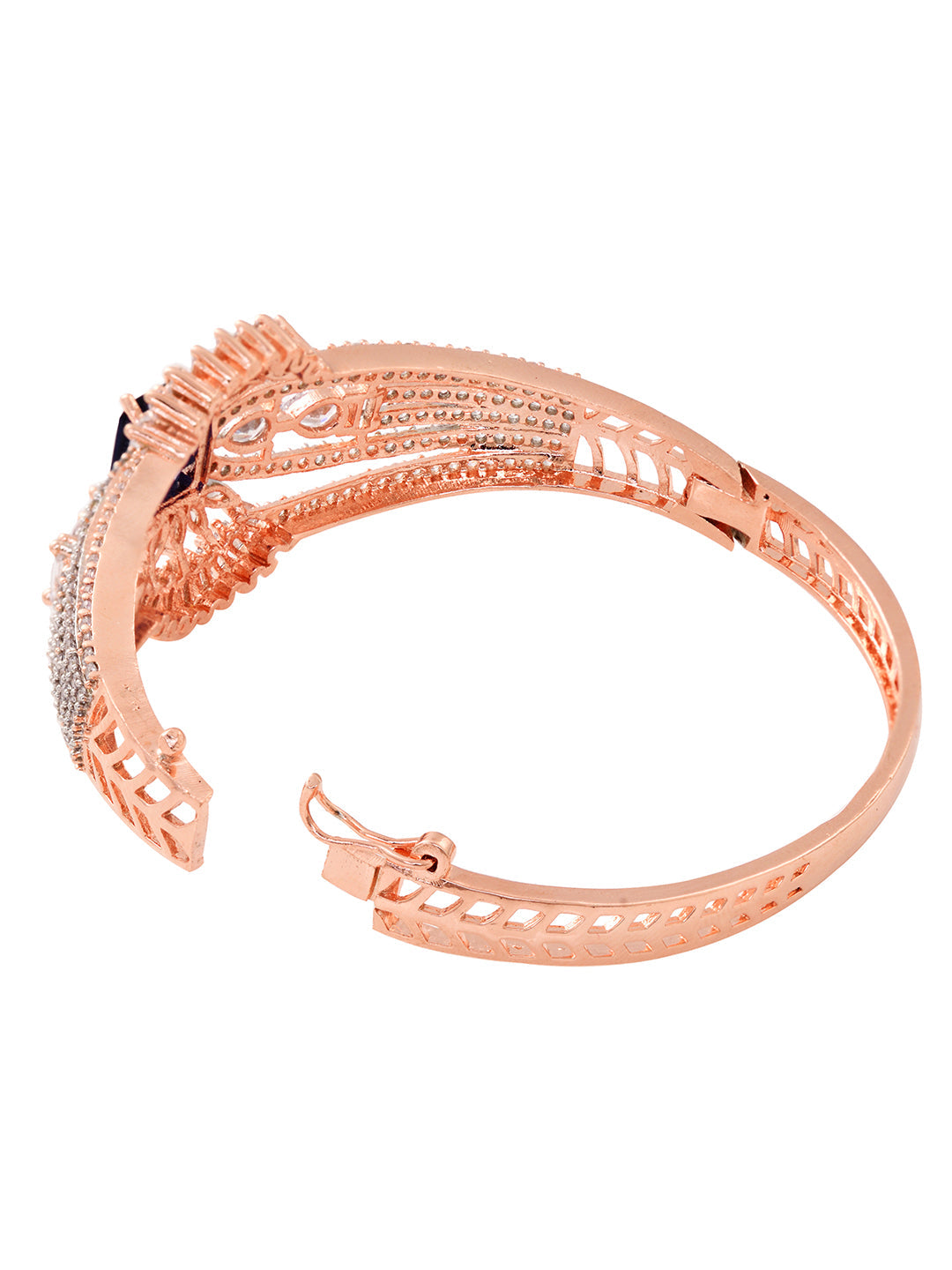 Rose Gold Plated Blue AD Handcrafeted Bangle Style Bracelet, zaveri pearls, sale price rs, sale price, sale gold plated, sale gold, sale, rubans, ring, regular price, priyassi jewellery, kush