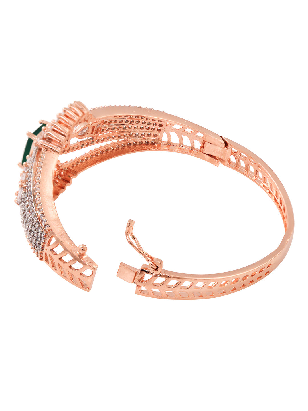 Rose Gold Toned Green AD Encrusted Statement Kada Bracelet, zaveri pearls, sale price rs, sale price, sale gold plated, sale gold, sale, rubans, ring, regular price, priyassi jewellery, kusha