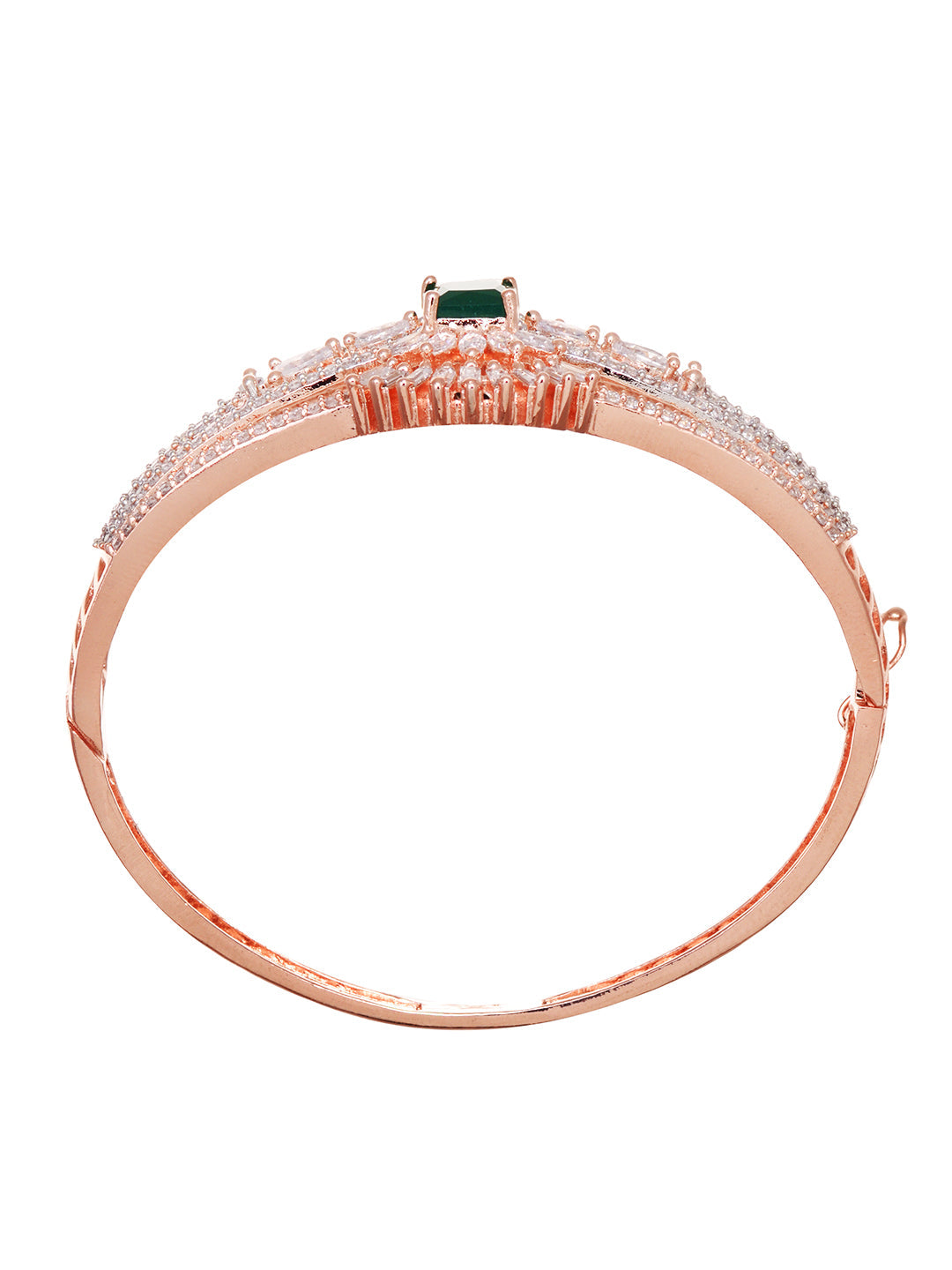 Rose Gold Toned Green AD Encrusted Statement Kada Bracelet, zaveri pearls, sale price rs, sale price, sale gold plated, sale gold, sale, rubans, ring, regular price, priyassi jewellery, kusha
