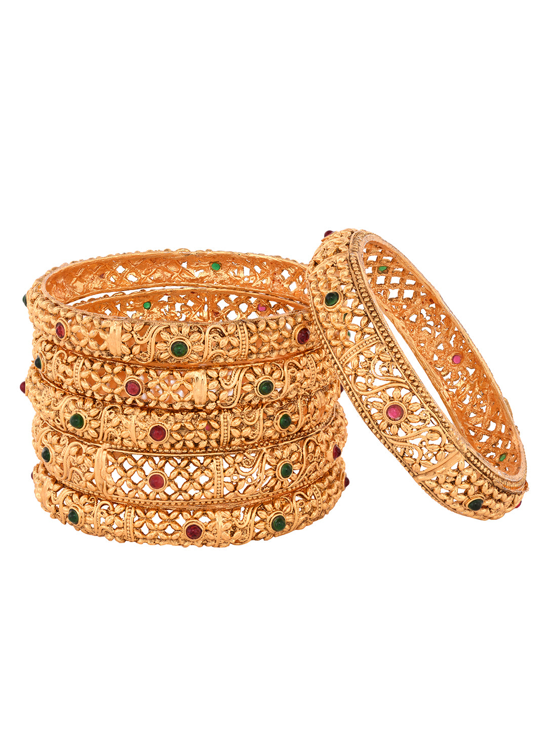 Set of 6 Gold Plated Stone Studded Filigree Bridal Bangles, zaveri pearls, sale price rs, sale price, sale gold plated, sale gold, sale, rubans, ring, regular price, priyassi jewellery, kusha