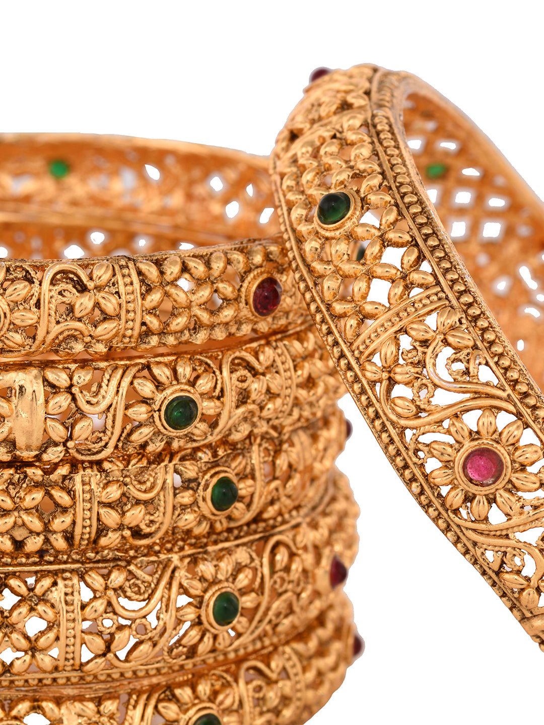 Set of 6 Gold Plated Stone Studded Filigree Bridal Bangles, zaveri pearls, sale price rs, sale price, sale gold plated, sale gold, sale, rubans, ring, regular price, priyassi jewellery, kusha