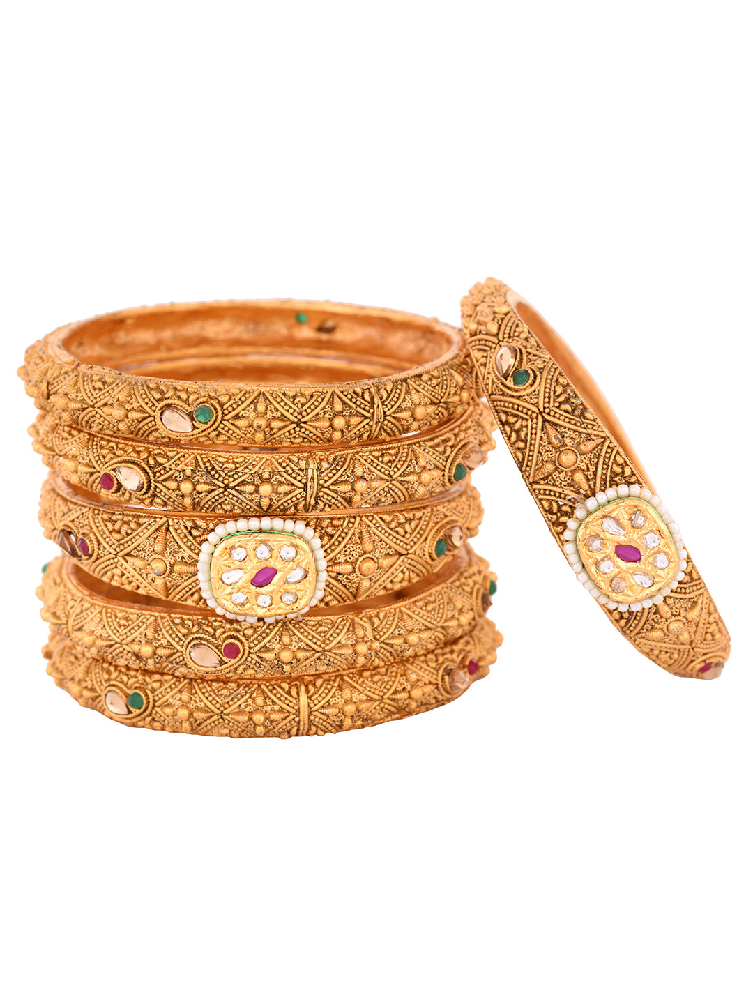 Set Of 6 Gold Plated Panchi Kundan Studded Bridal Bangles, zaveri pearls, sale price rs, sale price, sale gold plated, sale gold, sale, rubans, ring, regular price, priyassi jewellery, kushal