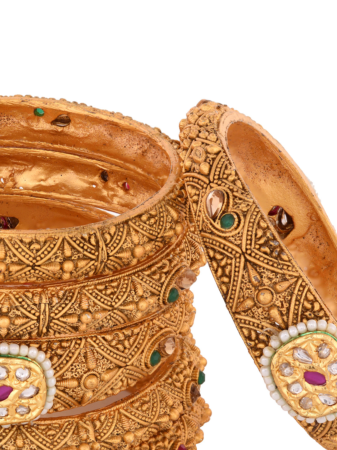 Set Of 6 Gold Plated Panchi Kundan Studded Bridal Bangles, zaveri pearls, sale price rs, sale price, sale gold plated, sale gold, sale, rubans, ring, regular price, priyassi jewellery, kushal