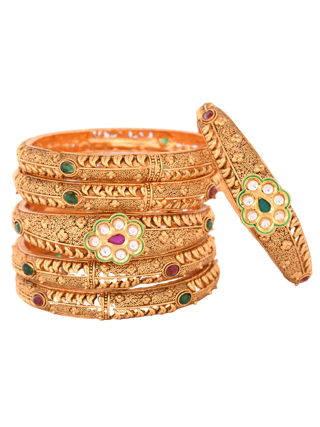 Set Of 6 Panchi Gold Plated Floral Panchi Kundan Studded Designer Bangles, zaveri pearls, sale price rs, sale price, sale gold plated, sale gold, sale, rubans, ring, regular price, priyassi j