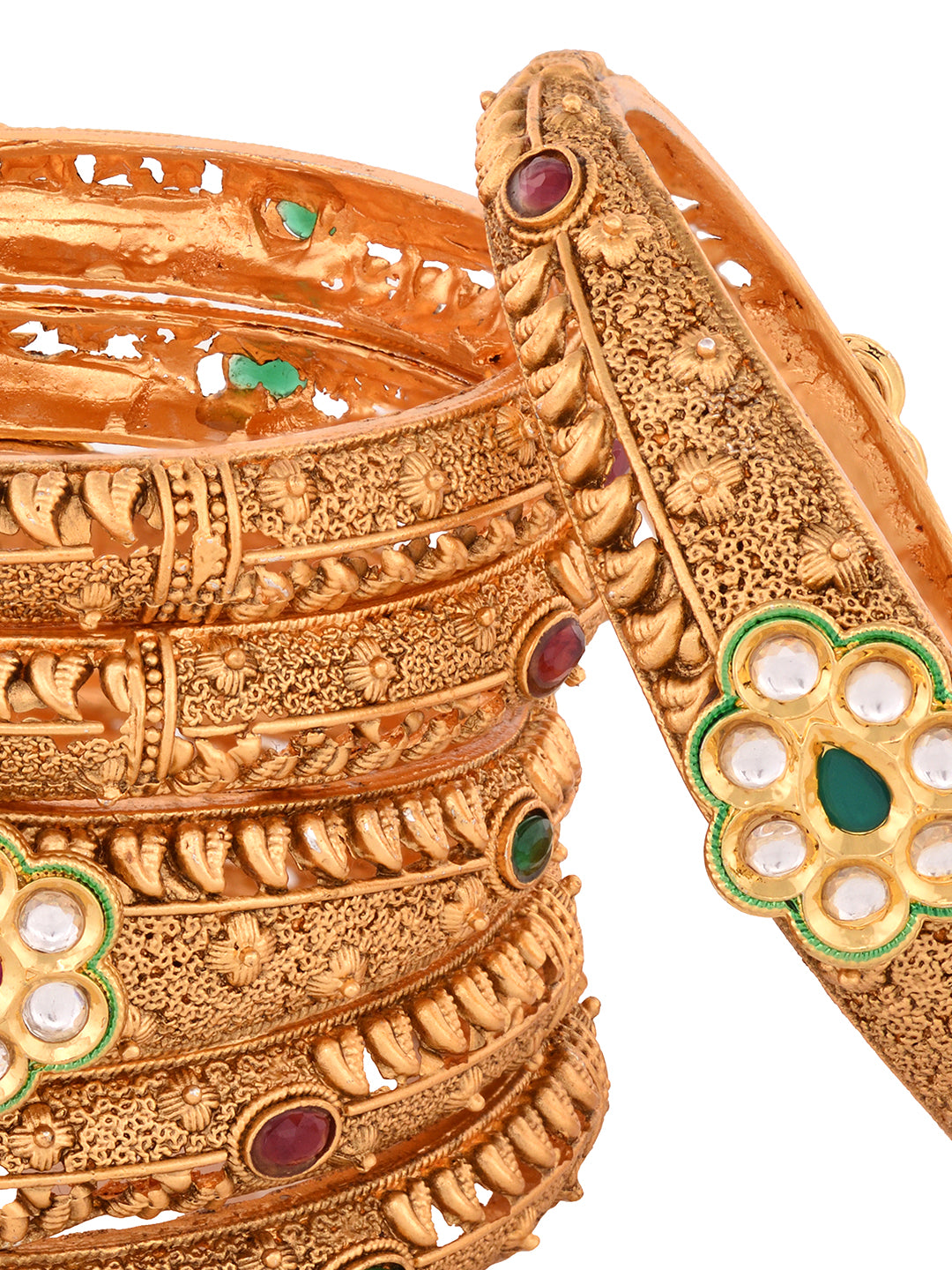 Set Of 6 Panchi Gold Plated Floral Panchi Kundan Studded Designer Bangles, zaveri pearls, sale price rs, sale price, sale gold plated, sale gold, sale, rubans, ring, regular price, priyassi j