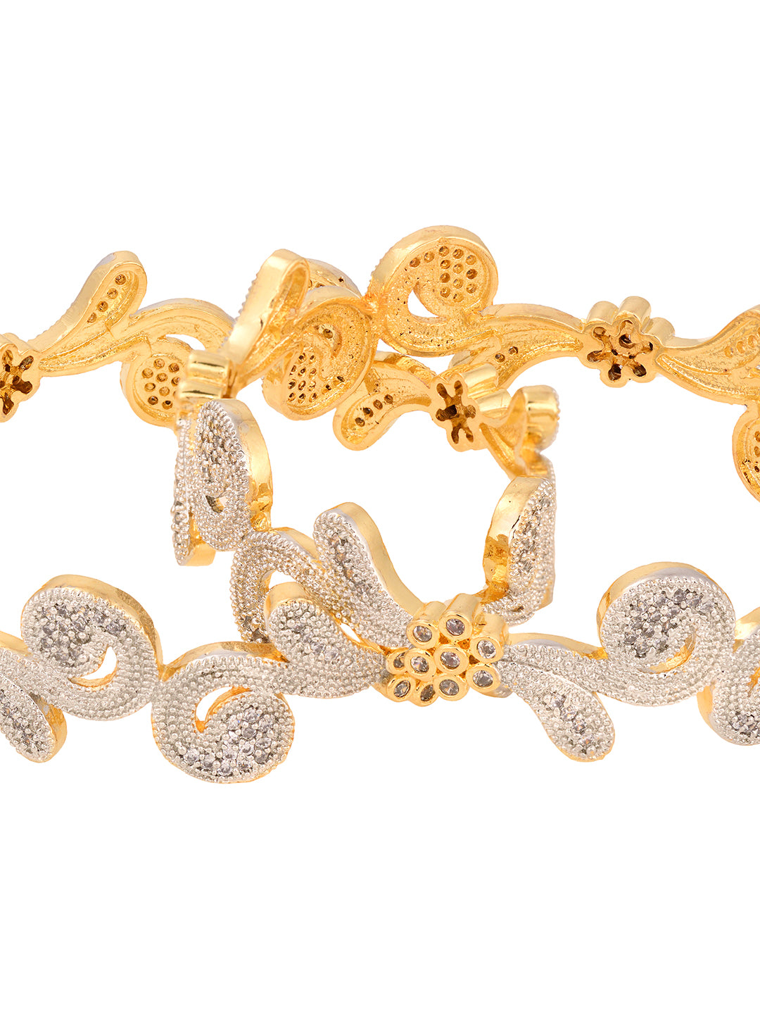 Set Of 2 Dua Toned Gold Plated Whitee AD Studded Handcrafted Leafy Design Bangles, zaveri pearls, sale price rs, sale price, sale gold plated, sale gold, sale, rubans, ring, regular price, pr