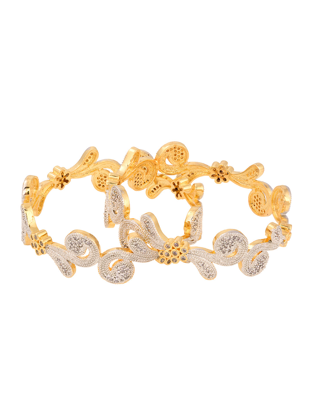 Set Of 2 Dua Toned Gold Plated Whitee AD Studded Handcrafted Leafy Design Bangles, zaveri pearls, sale price rs, sale price, sale gold plated, sale gold, sale, rubans, ring, regular price, pr