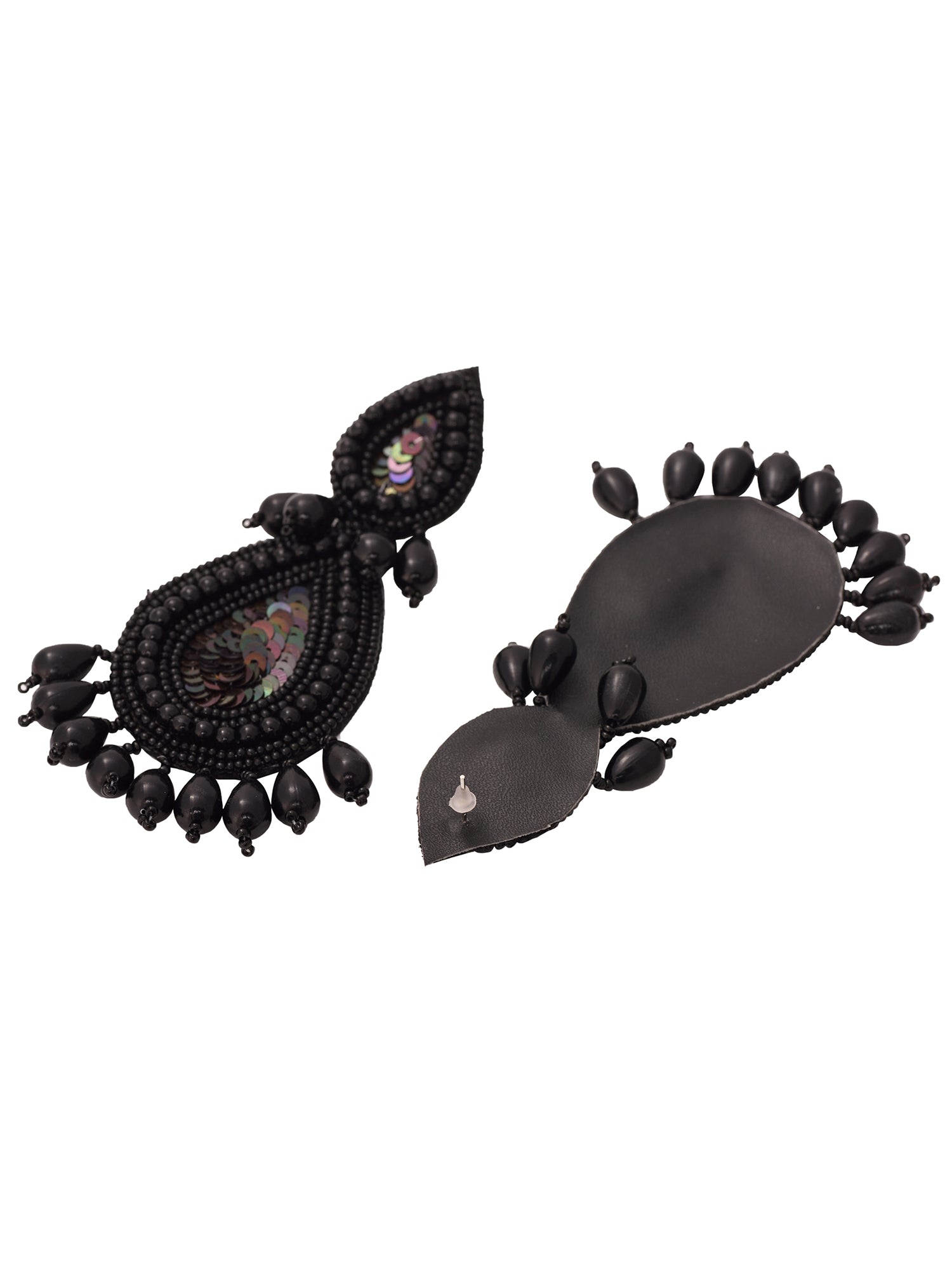 Black Contemporary Dropdown Earrings, zaveri pearls, sale price rs, sale price, sale gold plated, sale gold, sale, rubans, ring, regular price, priyassi jewellery, kushal's - Saraf RS Jewelle