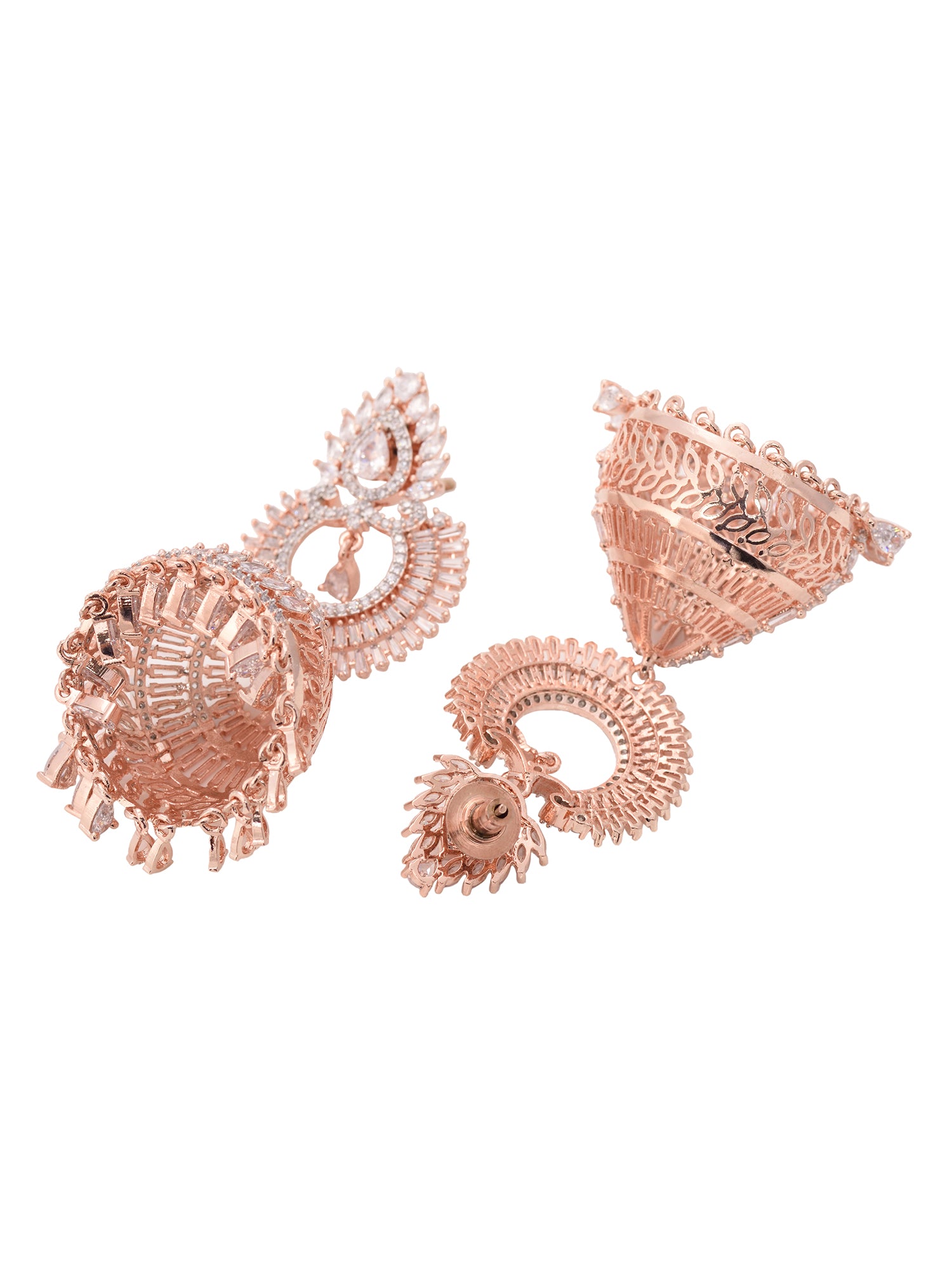 Rose Gold Plated White AD Studded Lightweight Jhumka Earrings, zaveri pearls, sale price rs, sale price, sale gold plated, sale gold, sale, rubans, ring, regular price, priyassi jewellery, ku