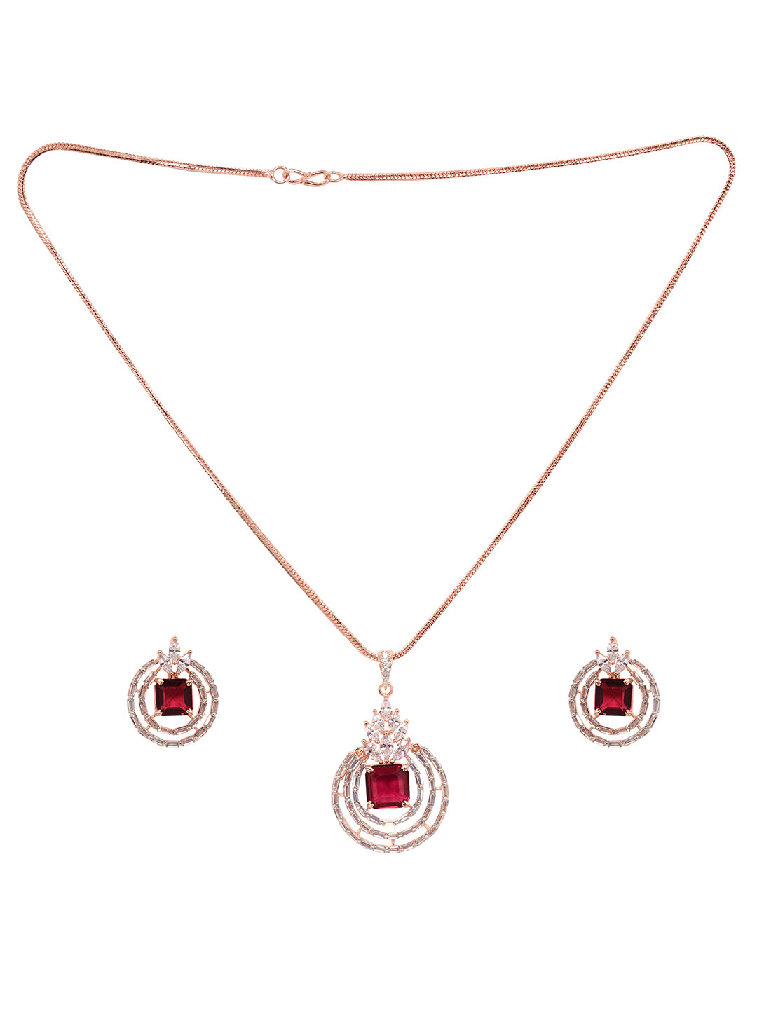 Rose Gold Plated Pink Ruby Studded Circle Pendant Locket Set Earrings and Chain, zaveri pearls, sale price rs, sale price, sale gold plated, sale gold, sale, rubans, ring, regular price, priy