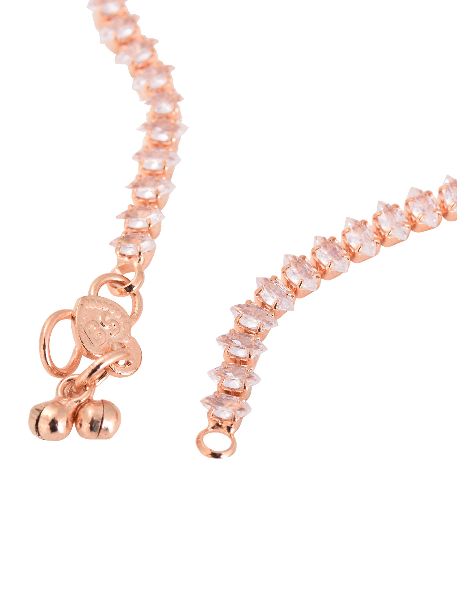 Set Of 2 Rose Gold Plated White AD Studded Payal Anklet, zaveri pearls, sale price rs, sale price, sale gold plated, sale gold, sale, rubans, ring, regular price, priyassi jewellery, kushal's