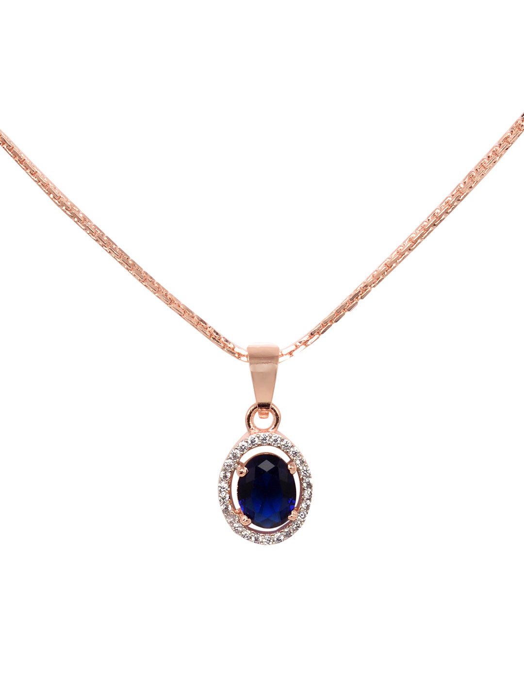 Rose Gold Plated Blue AD Solitaire pendant Locket Set Earrings and Chain, zaveri pearls, sale price rs, sale price, sale gold plated, sale gold, sale, rubans, ring, regular price, priyassi je