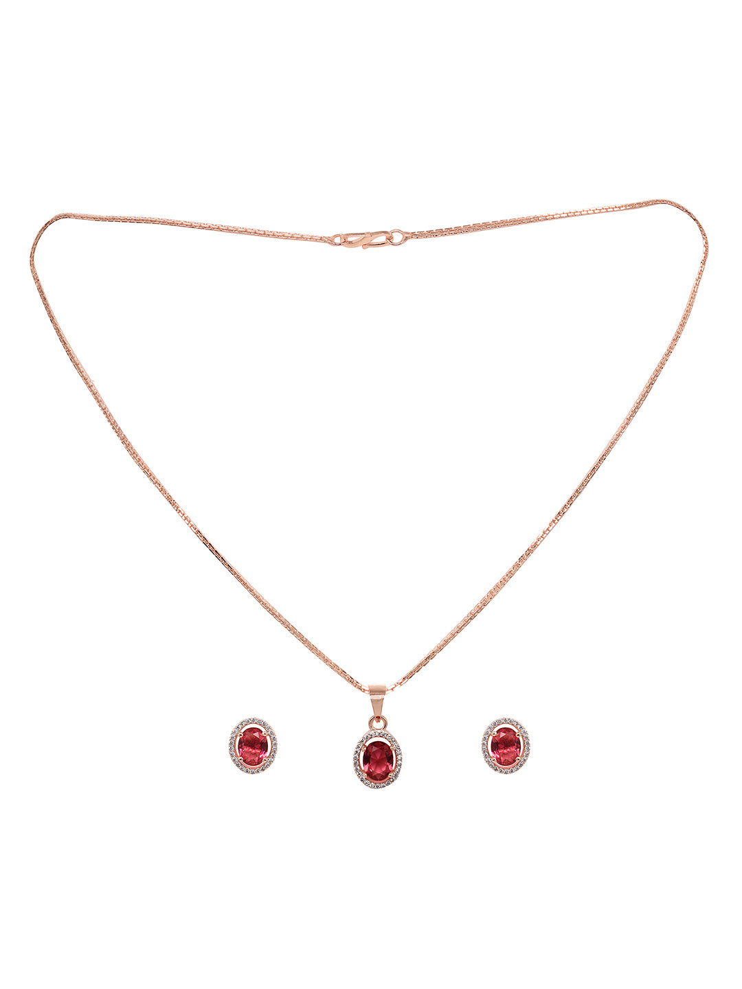 Rose Gold Plated Radiant Red AD Solitaire pendant Locket Set Earrings and Chain, zaveri pearls, sale price rs, sale price, sale gold plated, sale gold, sale, rubans, ring, regular price, priy