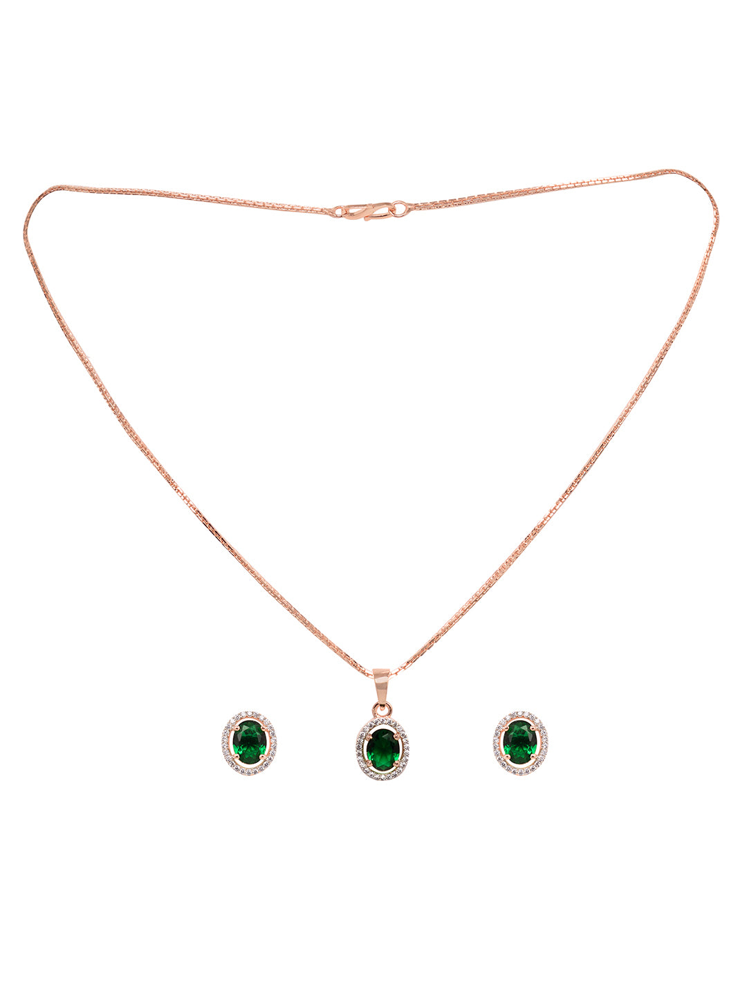 Rose Gold Plated Emarald Green AD Solitaire pendant Locket Set Earrings and Chain, zaveri pearls, sale price rs, sale price, sale gold plated, sale gold, sale, rubans, ring, regular price, pr