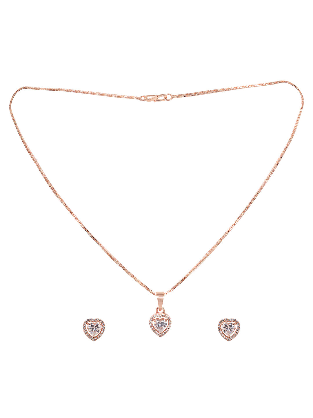 Rose Gold Plated White AD Studded Heart Shaped Pendant Chain and Earrings, zaveri pearls, sale price rs, sale price, sale gold plated, sale gold, sale, rubans, ring, regular price, priyassi j