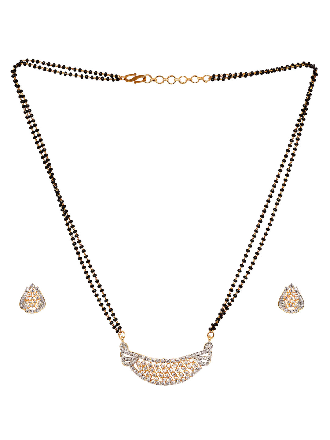 Gold Plated AD Studded & Black Beaded Handcrafted Mangalsutra Earrings, zaveri pearls, sale price rs, sale price, sale gold plated, sale gold, sale, rubans, ring, regular price, priyassi jewe