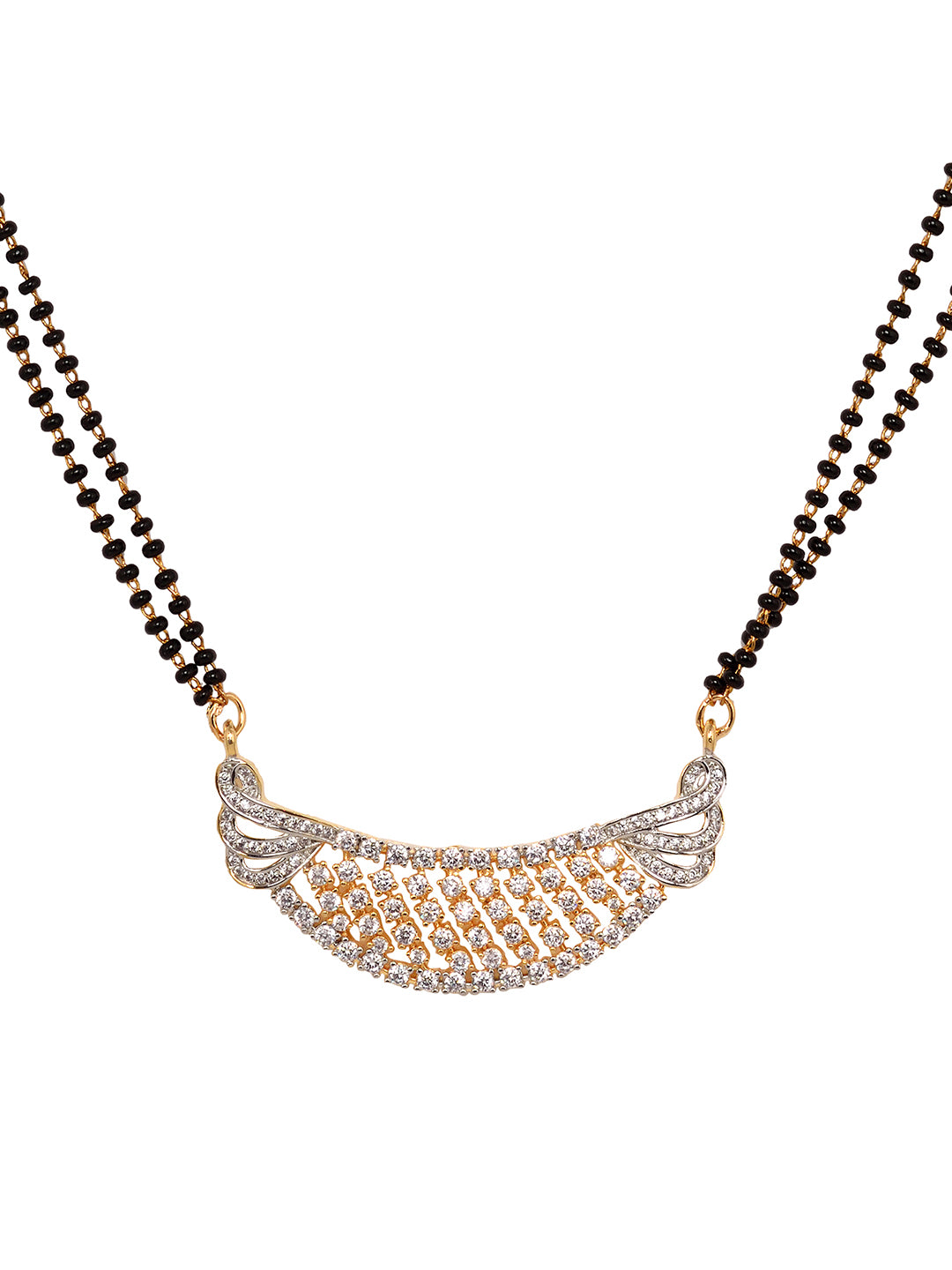 Gold Plated AD Studded & Black Beaded Handcrafted Mangalsutra Earrings, zaveri pearls, sale price rs, sale price, sale gold plated, sale gold, sale, rubans, ring, regular price, priyassi jewe