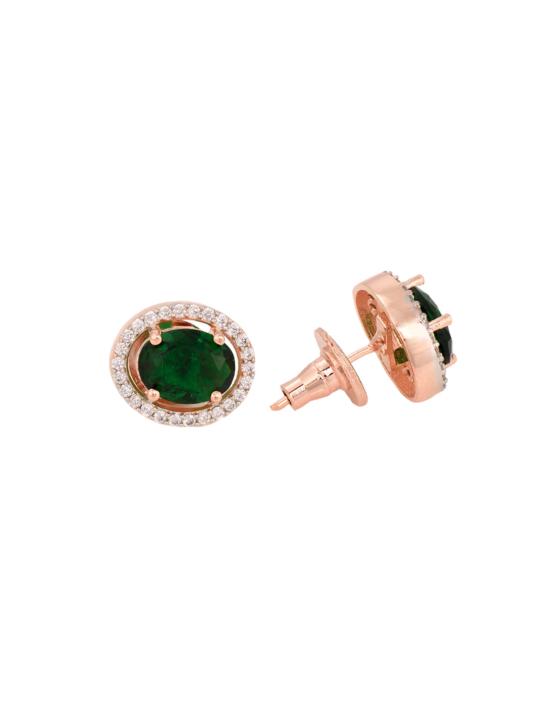 Rose Gold Plated Emarald Green AD Solitaire pendant Locket Set Earrings and Chain, zaveri pearls, sale price rs, sale price, sale gold plated, sale gold, sale, rubans, ring, regular price, pr