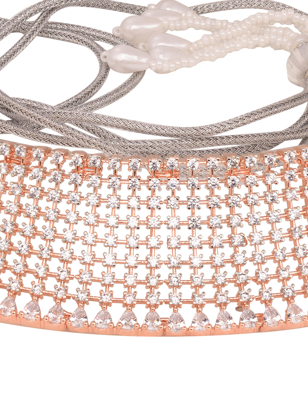 Rose Gold Plated White AD Studded Designer Choker Jewellery Set earrings, zaveri pearls, sale price rs, sale price, sale gold plated, sale gold, sale, rubans, ring, regular price, priyassi je