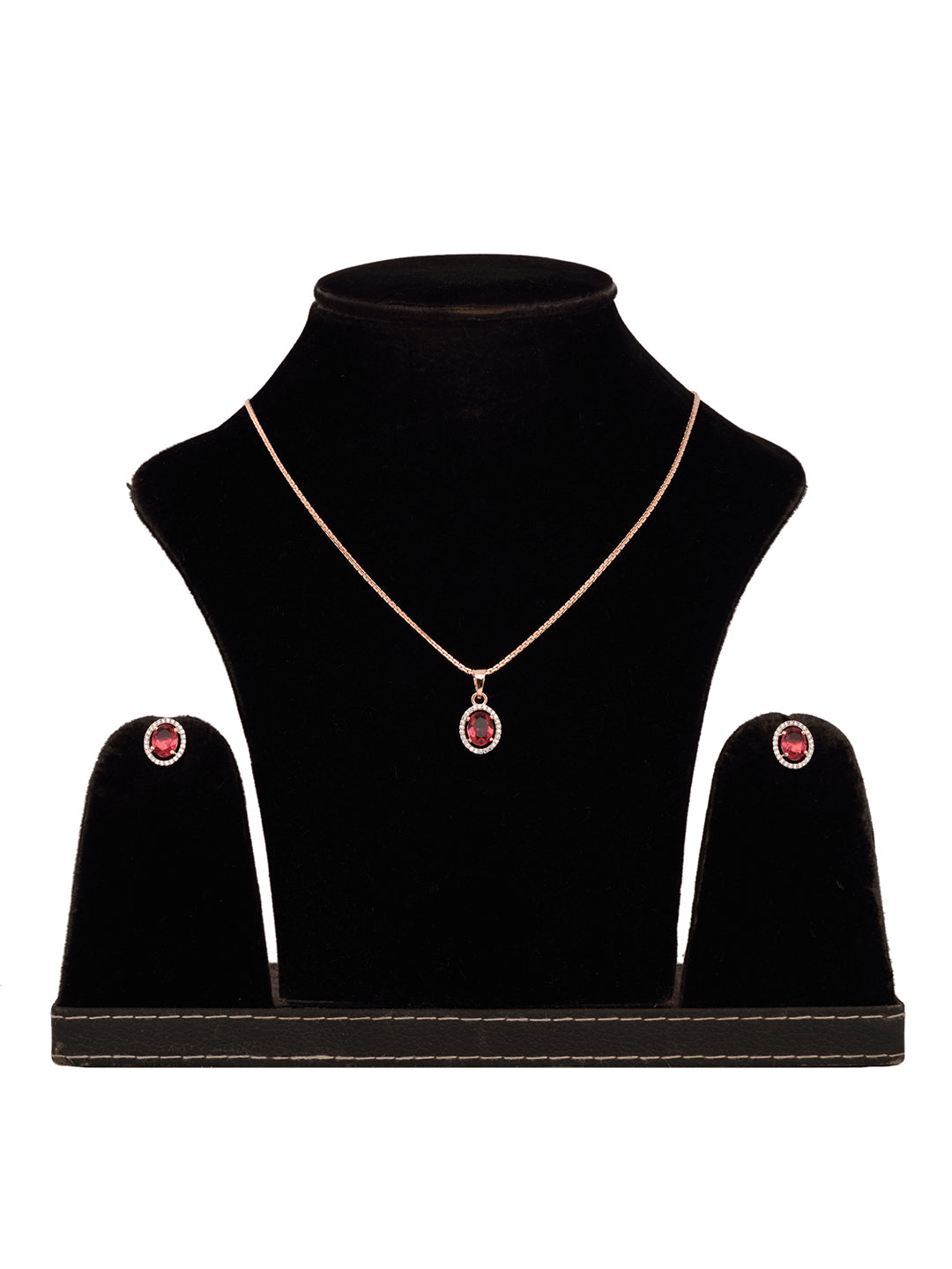 Rose Gold Plated Radiant Red AD Solitaire pendant Locket Set Earrings and Chain, zaveri pearls, sale price rs, sale price, sale gold plated, sale gold, sale, rubans, ring, regular price, priy
