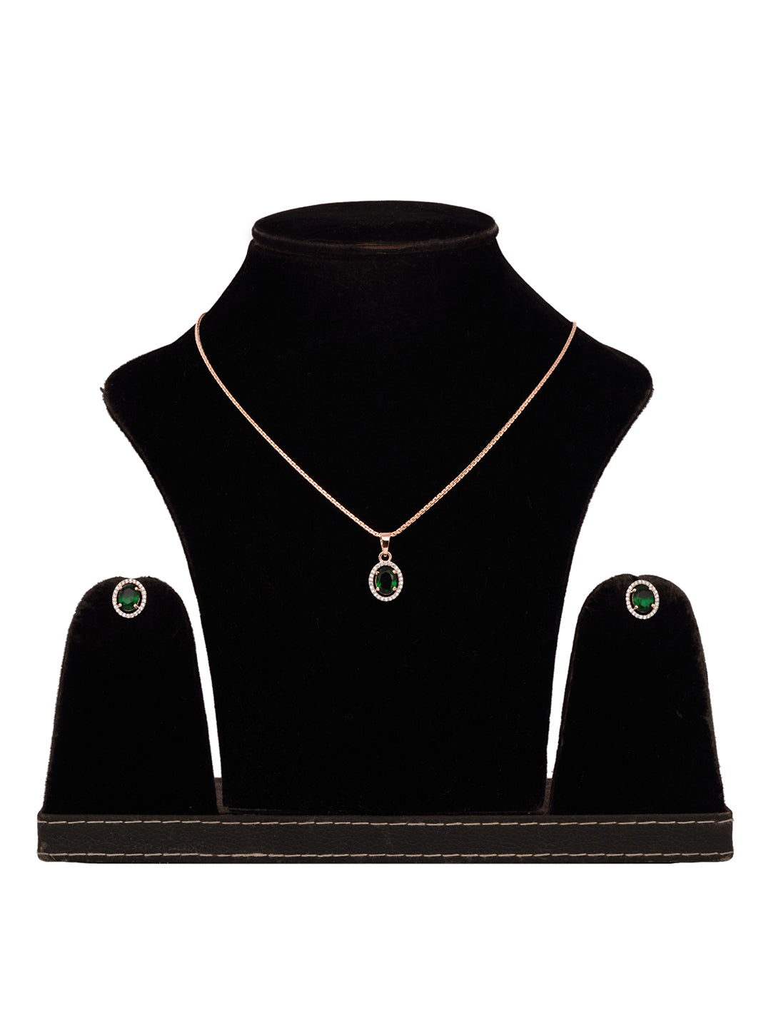 Rose Gold Plated Emarald Green AD Solitaire pendant Locket Set Earrings and Chain, zaveri pearls, sale price rs, sale price, sale gold plated, sale gold, sale, rubans, ring, regular price, pr
