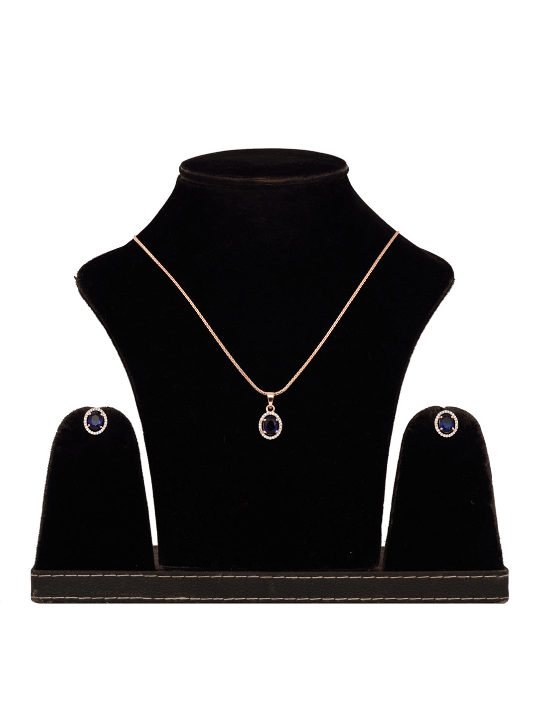 Rose Gold Plated Blue AD Solitaire pendant Locket Set Earrings and Chain, zaveri pearls, sale price rs, sale price, sale gold plated, sale gold, sale, rubans, ring, regular price, priyassi je