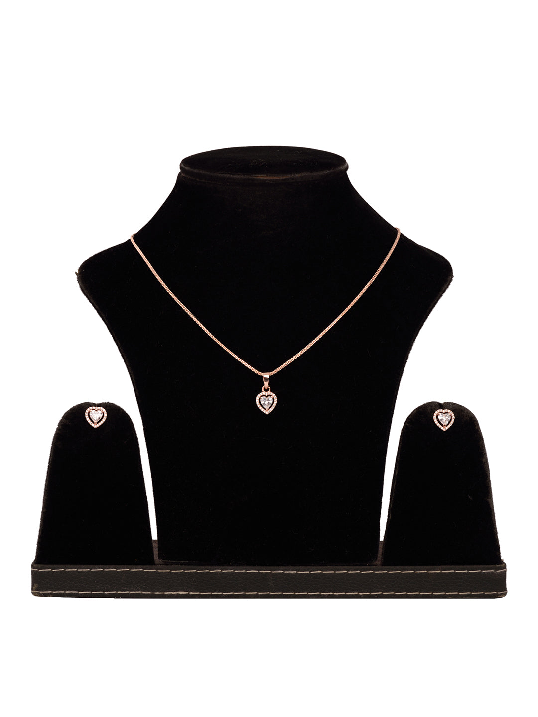 Rose Gold Plated White AD Studded Heart Shaped Pendant Chain and Earrings, zaveri pearls, sale price rs, sale price, sale gold plated, sale gold, sale, rubans, ring, regular price, priyassi j
