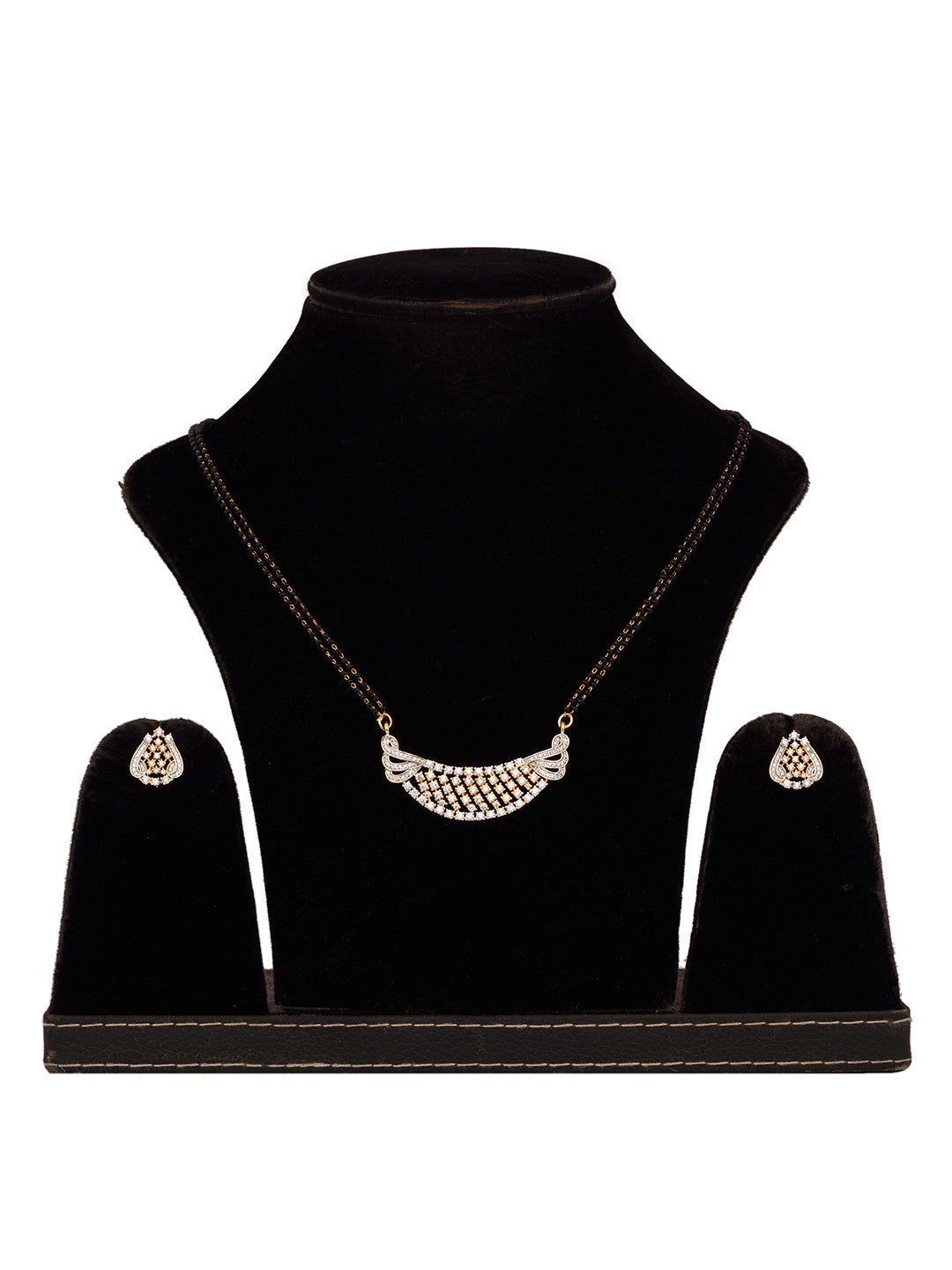 Gold Plated AD Studded & Black Beaded Handcrafted Mangalsutra Earrings, zaveri pearls, sale price rs, sale price, sale gold plated, sale gold, sale, rubans, ring, regular price, priyassi jewe