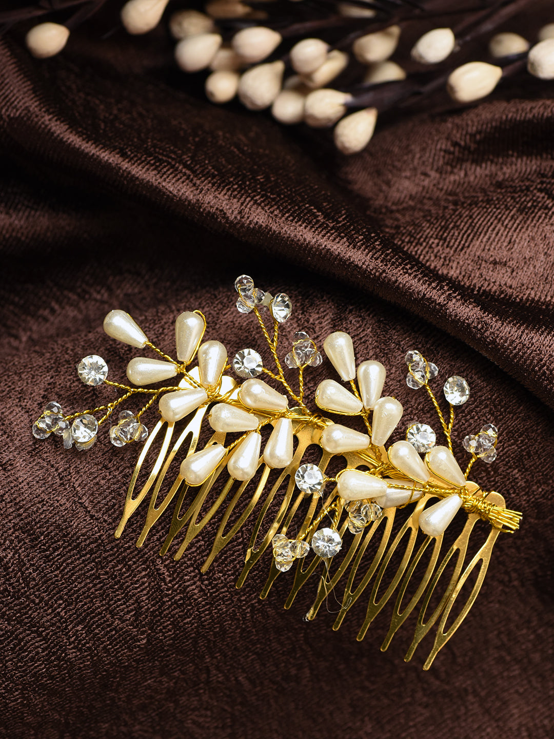 Gold Toned White Pearl Beaded Comb Pin for Girls & Women, zaveri pearls, sale price rs, sale price, sale gold plated, sale gold, sale, rubans, ring, regular price, priyassi jewellery, kushal'