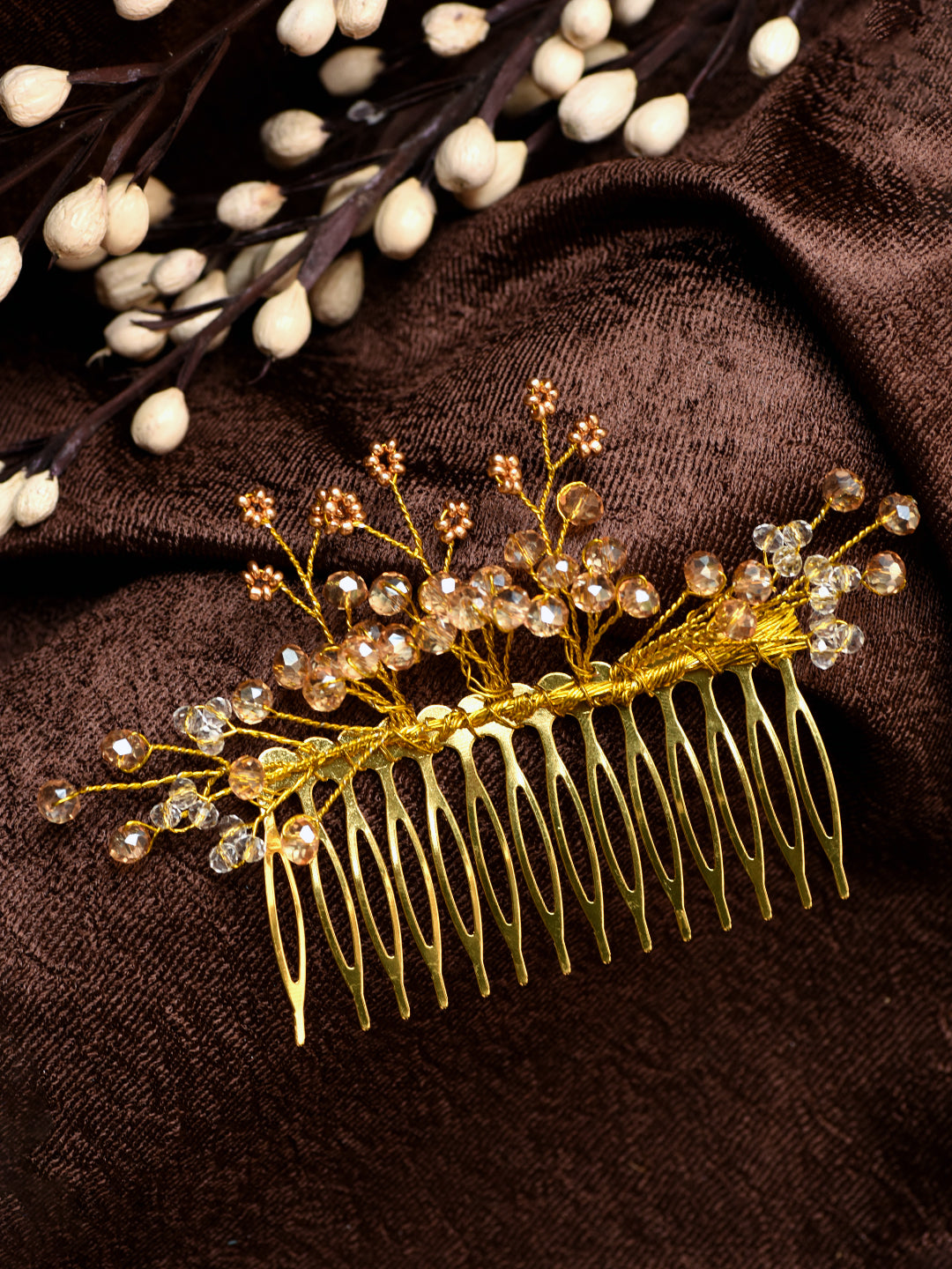 Gold Toned Crystal Embellished Comb Pin For Girls & Women, zaveri pearls, sale price rs, sale price, sale gold plated, sale gold, sale, rubans, ring, regular price, priyassi jewellery, kushal
