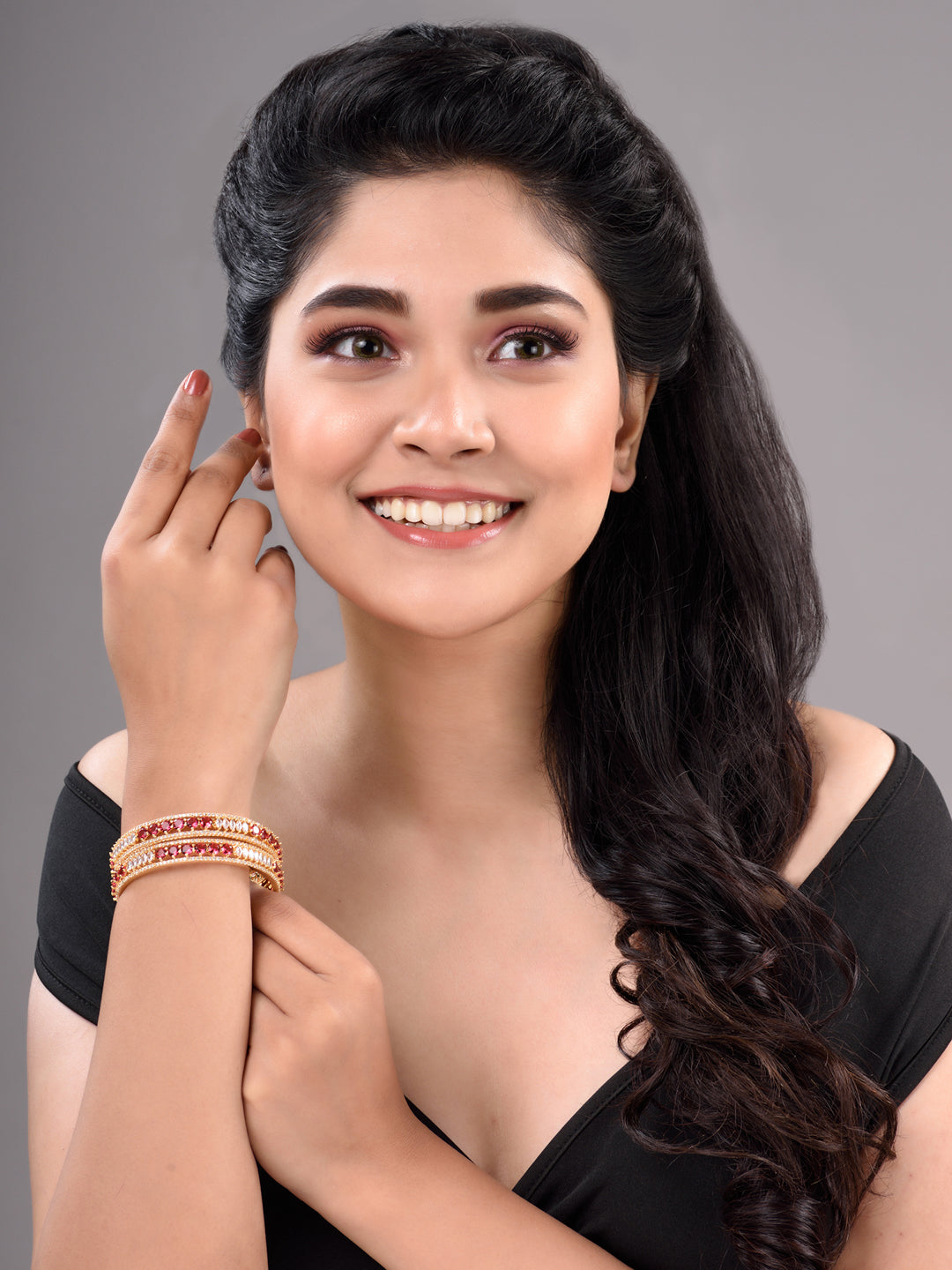 Set Of 2 Red Gold Plated Handmade Red &White AD Studded Bridal Kangan Bangles, zaveri pearls, sale price rs, sale price, sale gold plated, sale gold, sale, rubans, ring, regular price, priyas