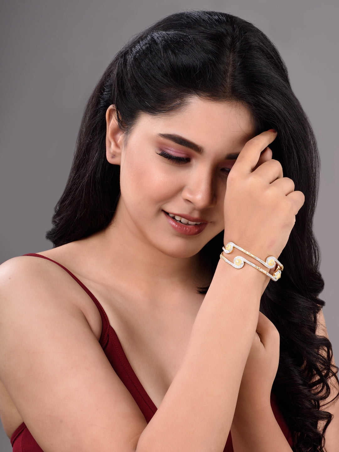 Set Of 2 White Gold Plated White AD studded Handcrafted Designer Bangles, zaveri pearls, sale price rs, sale price, sale gold plated, sale gold, sale, rubans, ring, regular price, priyassi je