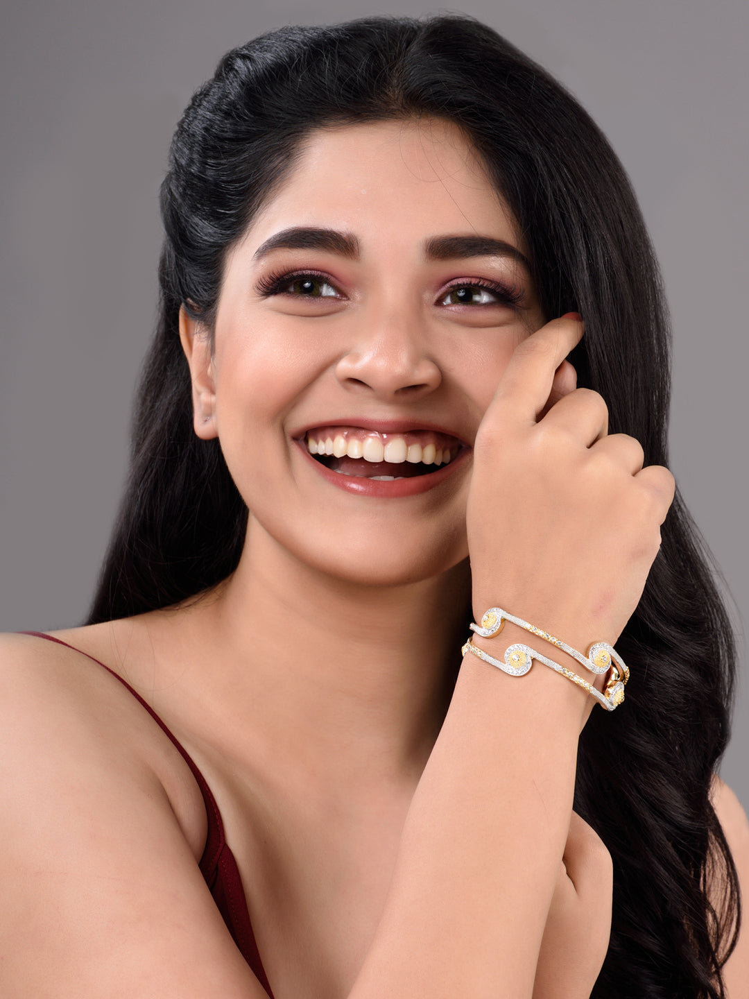 Set Of 2 White Gold Plated White AD studded Handcrafted Designer Bangles, zaveri pearls, sale price rs, sale price, sale gold plated, sale gold, sale, rubans, ring, regular price, priyassi je